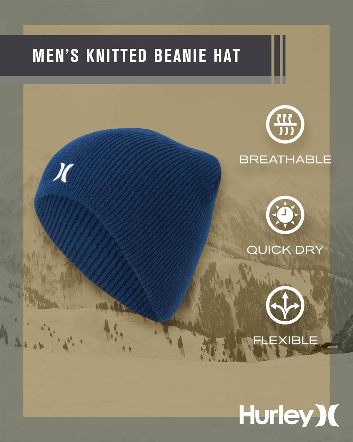 Hurley Mens Icon Staple Beanie - Classic Loose Knitted Lightweight Hat for Men - Image 2