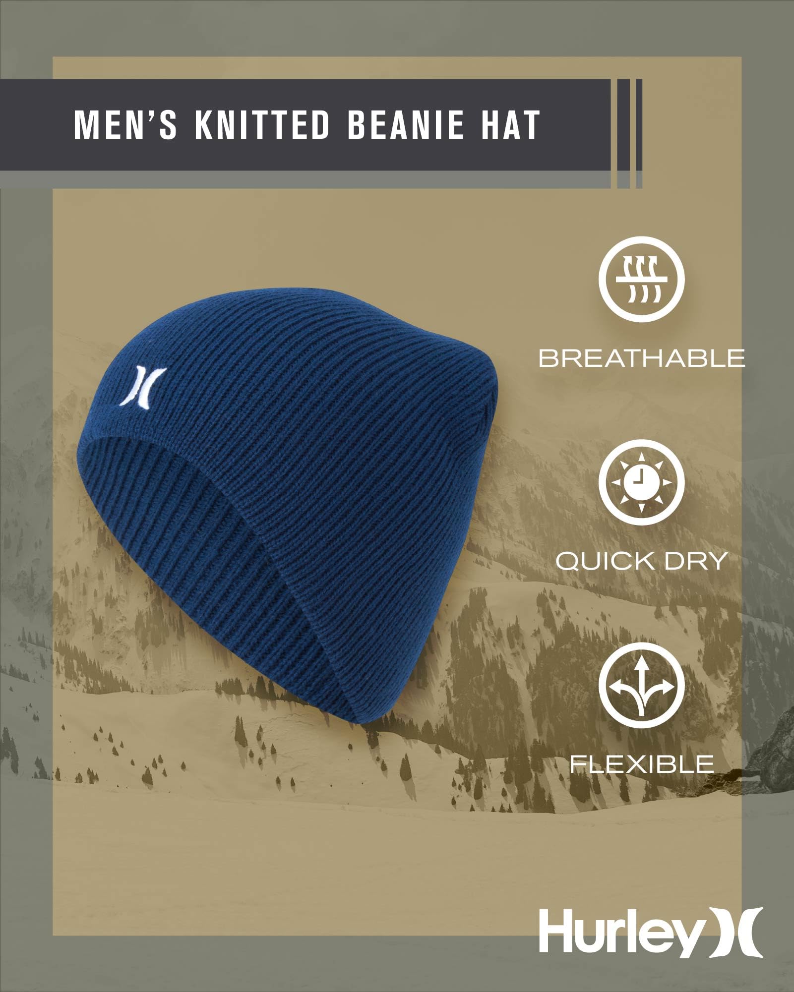 Hurley Gorro de invierno para hombre - Heavyweight Icon Staple Beanie, Obsidiana, talla única