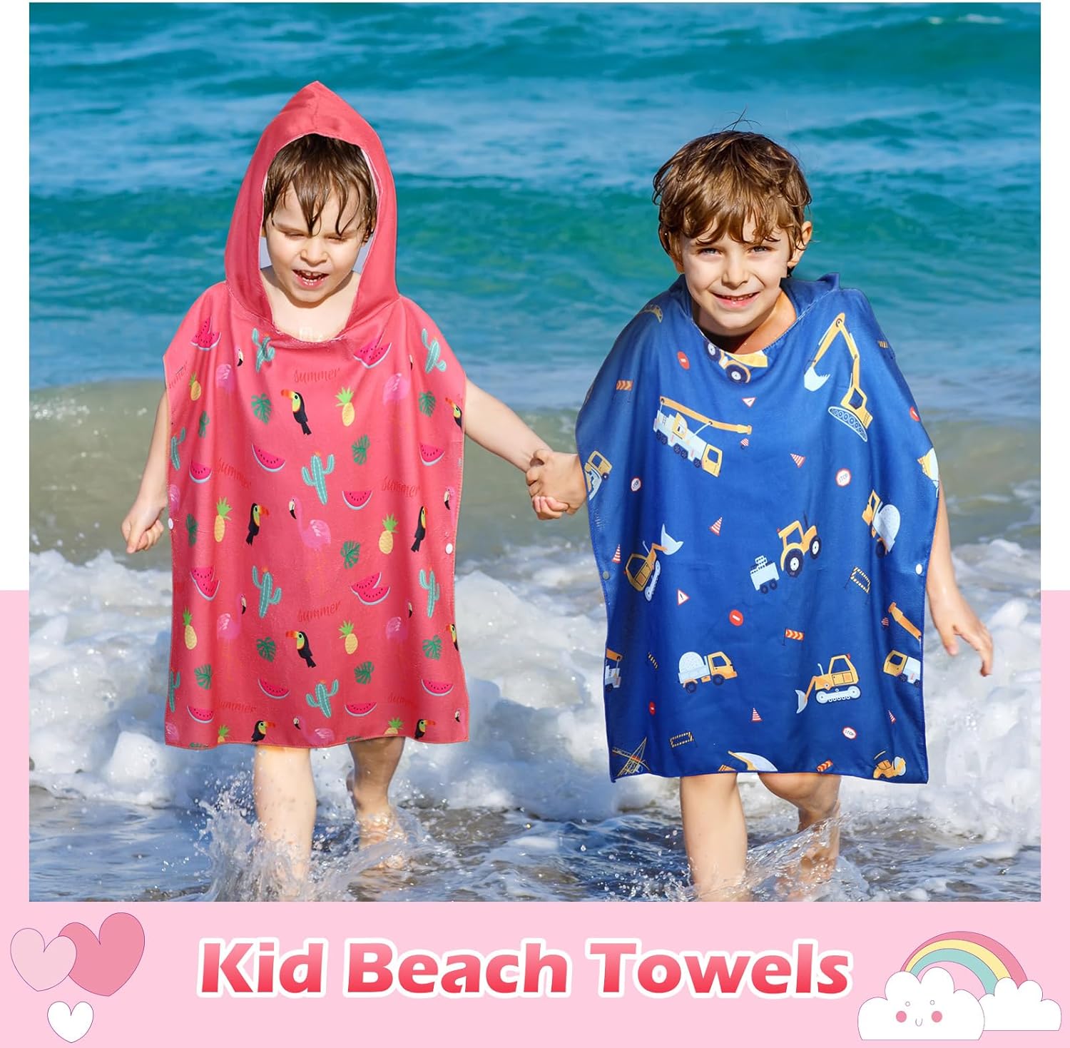 Oudain 6 Pcs Kids Hooded Towel Kids Bath Towels with Hood Microfiber Baby Pool Beach Towel for Boy Girls Toddler(47 x 24 Inch,Stylish Style)