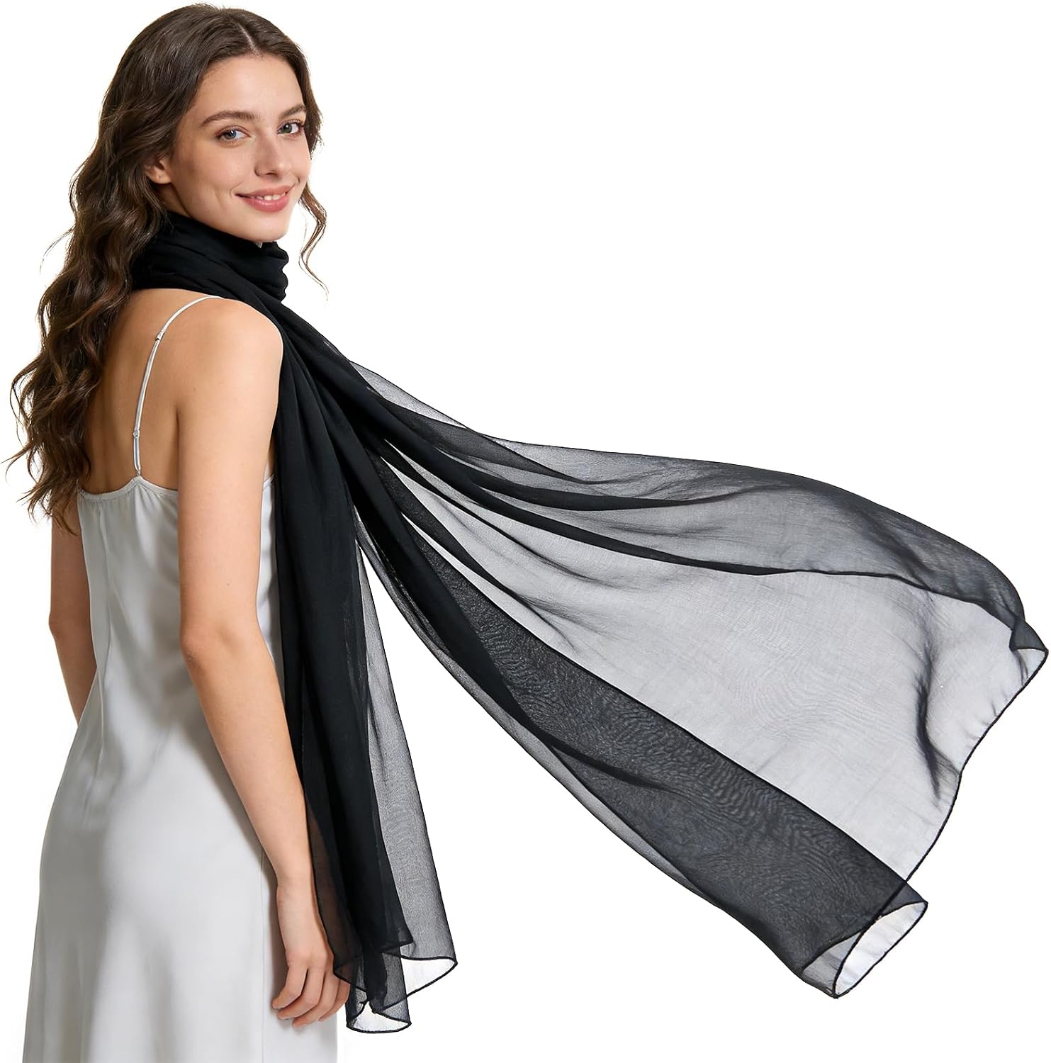 BSRGMS 2pcs Chiffon Shawls and Wraps for Evening Dresses Women Elegant Soft Silky Wraps Wedding Bridal Scarf