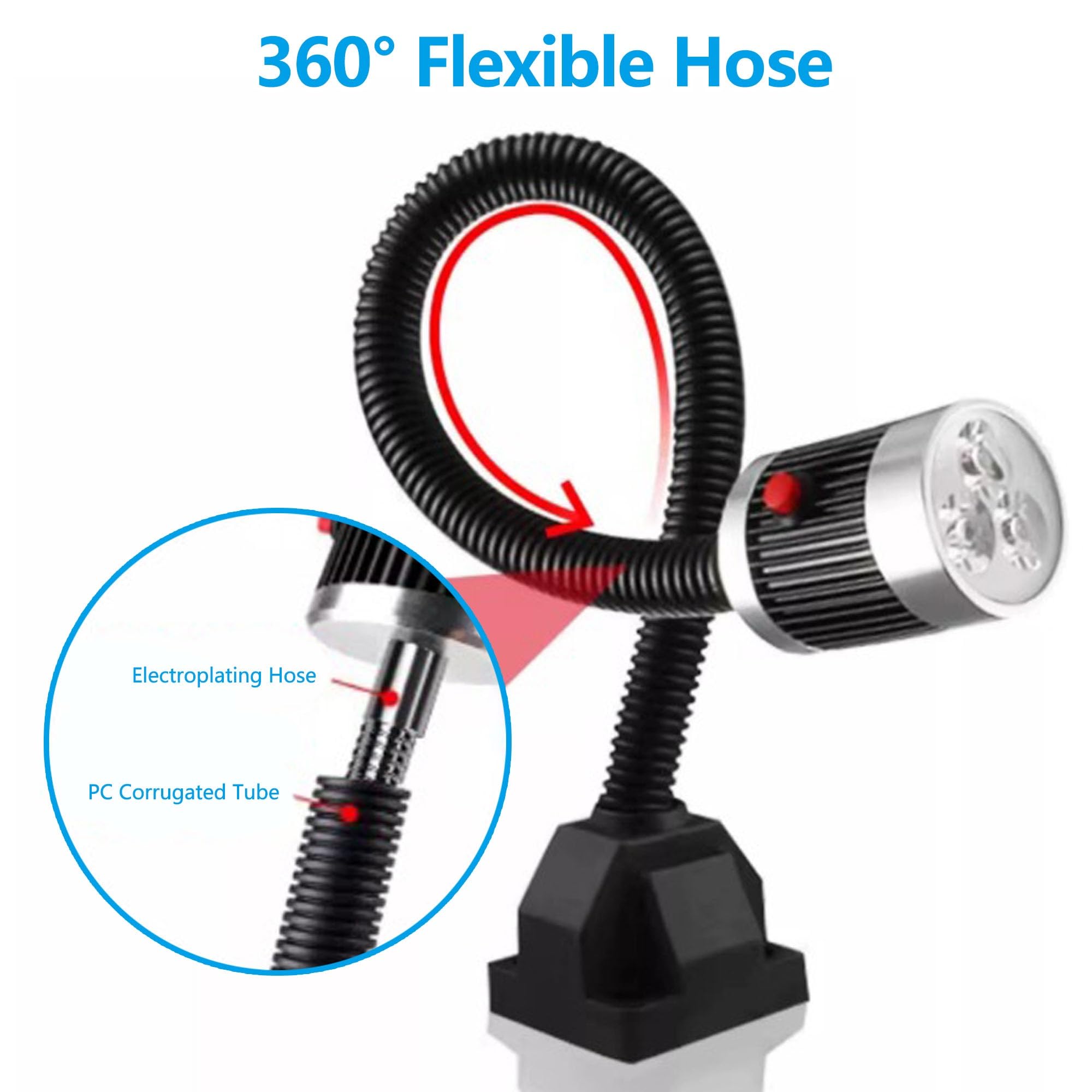Lampada da Lavoro Industriale a LED, Lampada da Macchina con Collo D'oca Orientabile a 360°, for Trapano a Colonna, Tornio, Officina(24-36V,800mm/31.5in)