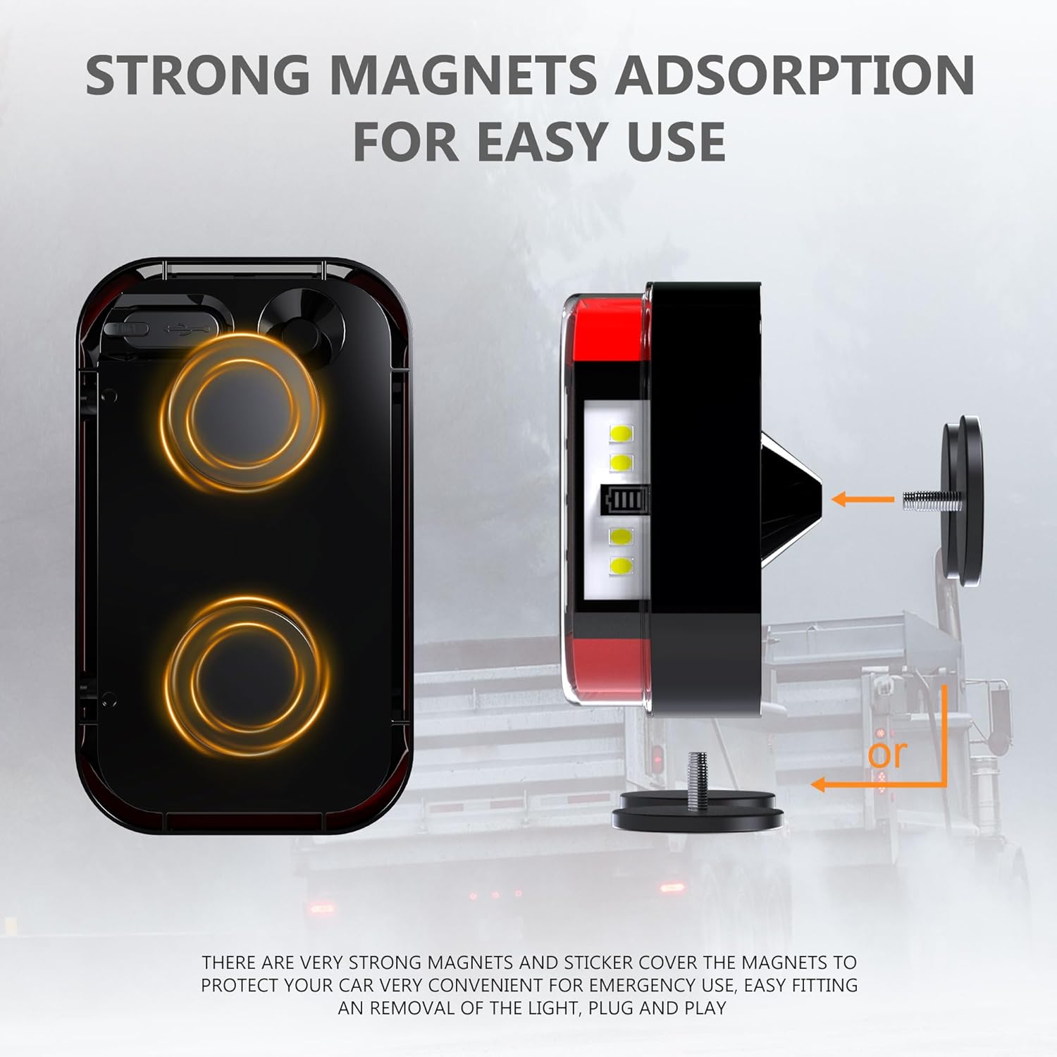 ASLONG Wireless Magnetic Trailer Lights for Towing Light Kit 2PCS Rechargeable Tow Taillight Rear Light Stop Turn Running Light Indicator License Plate Lights Universal for Trailers Trucks RVs Boats