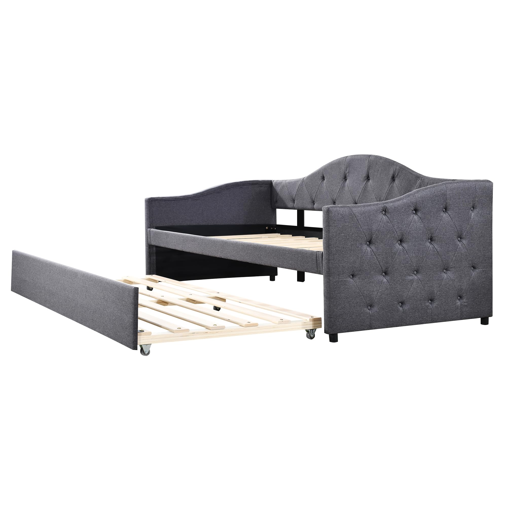 Kebnor 90 x 200 cm, letto con letto estraibile, divano letto, letto singolo (senza materasso), lino, stile minimalista (grigio)