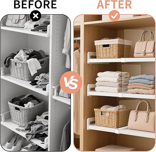 Miniatura 2 de Paquete de 10 separadores de estantes transparentes para armarios, separadores acrílicos para estantes, divisores de estantes de armario para