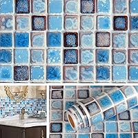 Vista 9 de Livelynine Papel tapiz impermeable de 15.8 x 197 pulgadas para baño, azulejos de vinilo para paredes, azulejos de protección contra salpicaduras