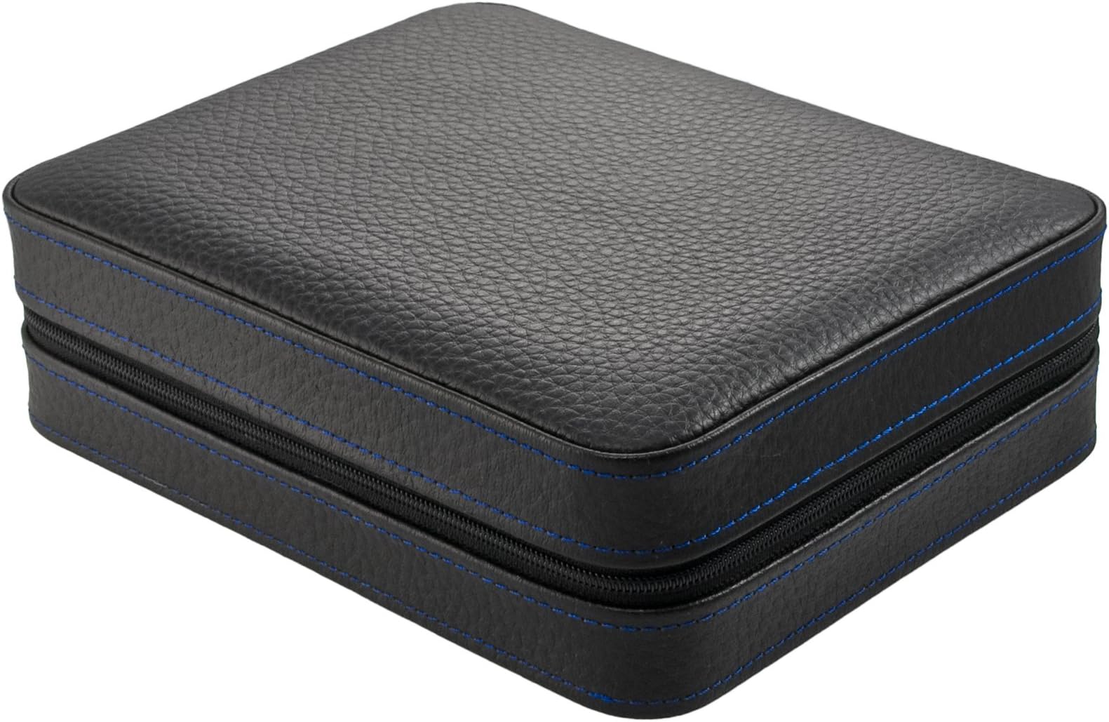 4 Watch Travel Case Leather Buffalo Skin Pattern with Blue Stitching