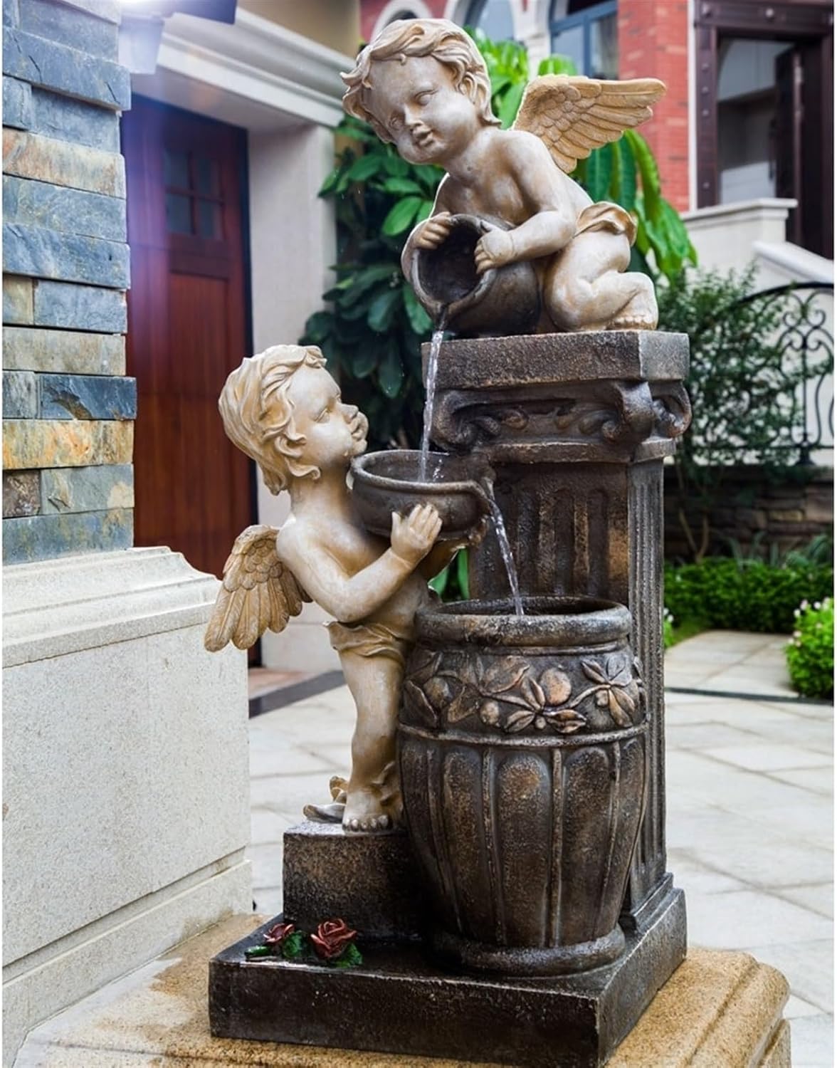 Modern Angel Fountain Landscape, Outdoor Water Decoration, Garden Layout Courtyard Water Landscape Decoration Floor-Standing Fountains(S)