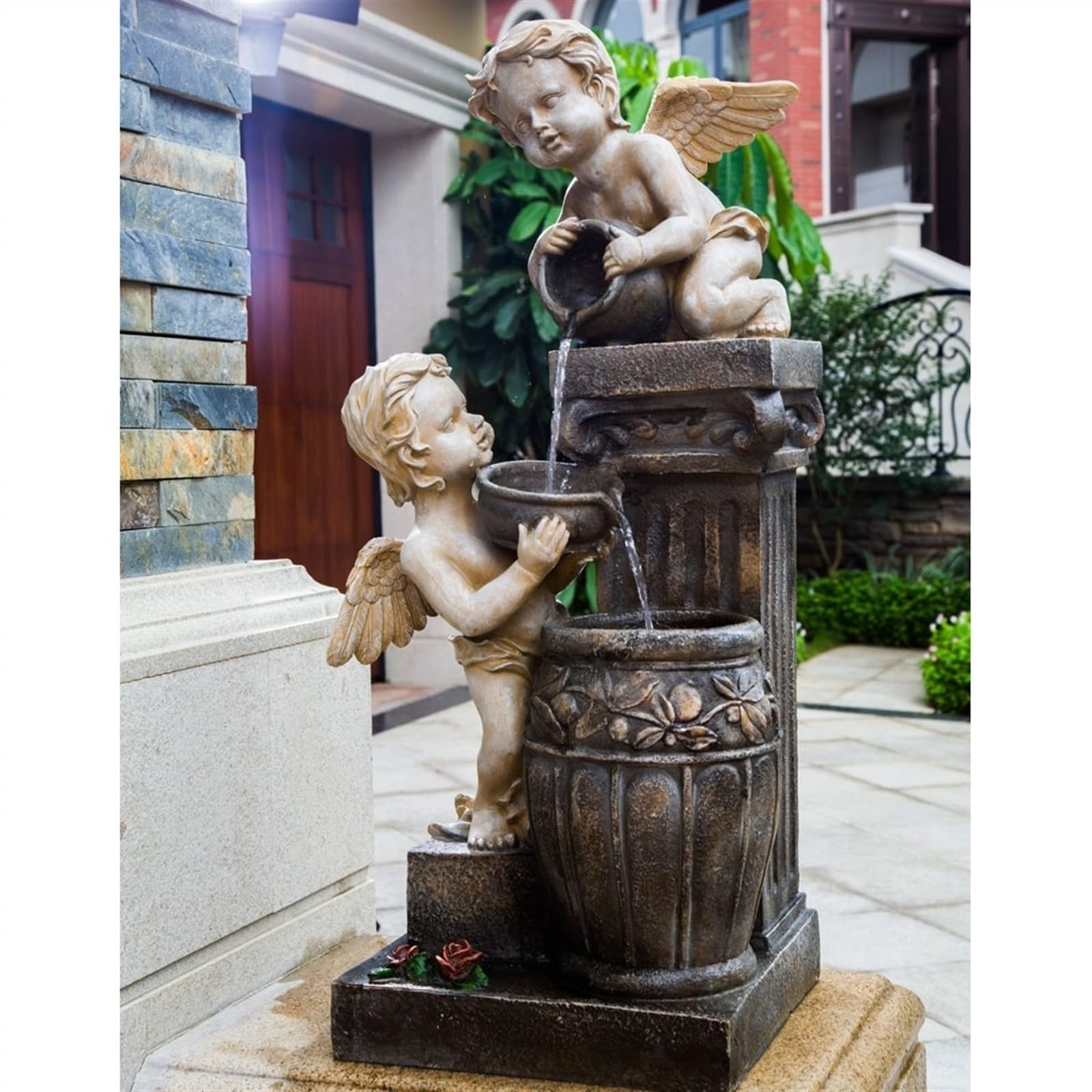 Gartenbrunnen Engelsbrunnenlandschaft, Wasserdekoration im Freien, Gartenlayout, Wasserlandschaftsdekoration im Innenhof Terrassendekor(L)