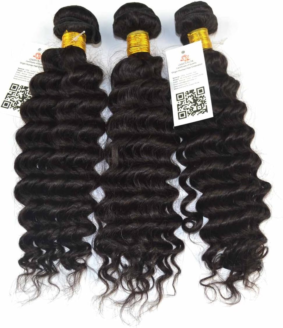 Best-Buy-Box Hair 3 Bundles/Lot Original Raw Virgin Hair Extension; Malaysian Remy Weft Weaving Hair; Natural Curly Body Deep Wavy; Micro Loop Wave; 300gram 12-30 Inch 1b Black (14 16 18)