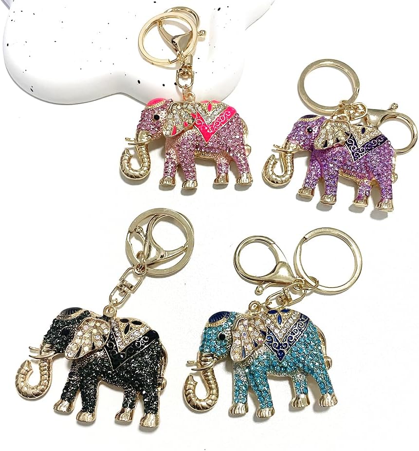 Rhinestone Elephant Keychain Gold Plated Hook Cute Sparkly Crystal Elephant Lucky Key Chain for Women - Image 5