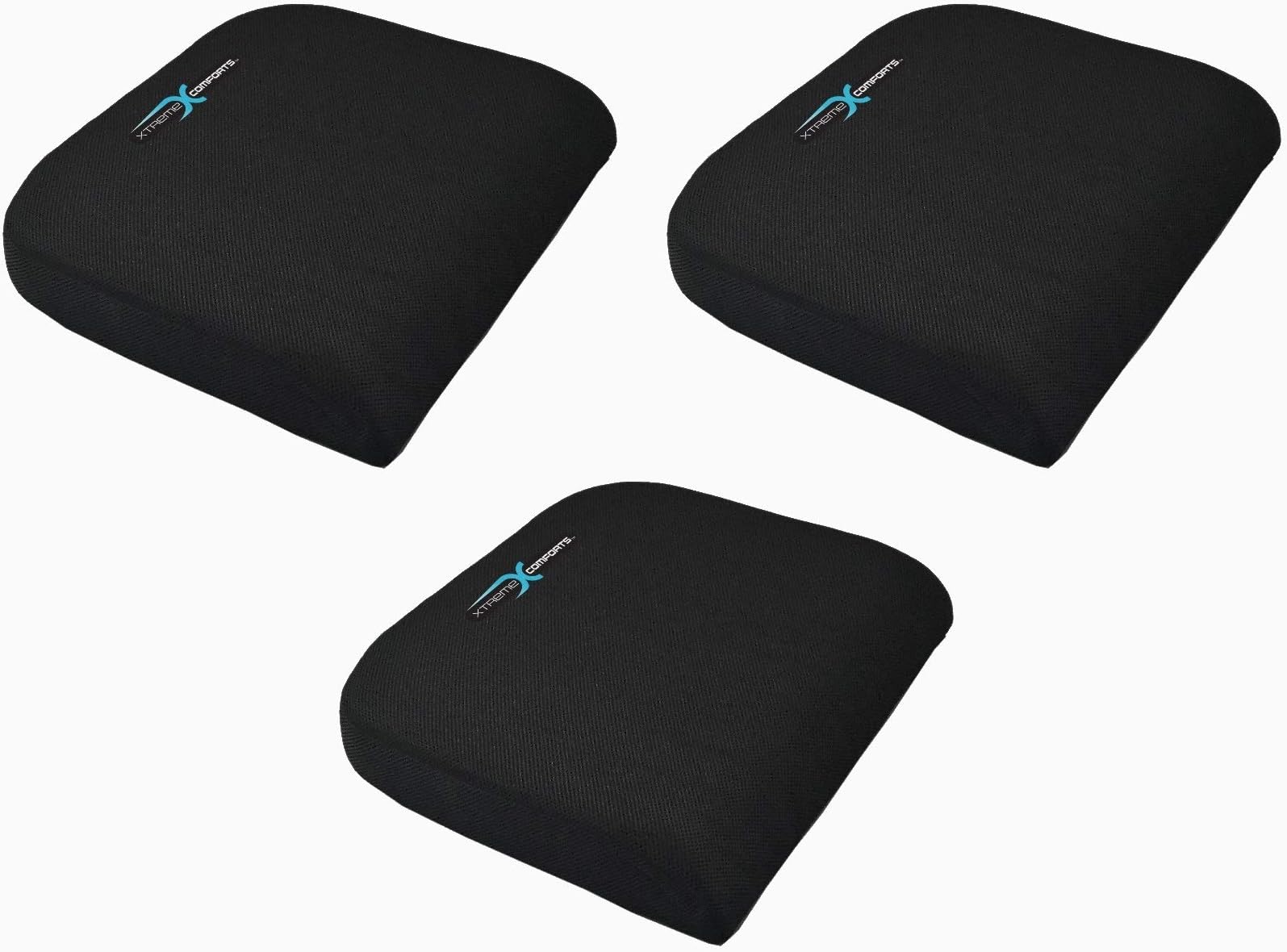 Xtreme Comforts Seat Cushion, Office Chair Cushions - Pack of 3 Padded Foam Cushion w/Handle for Desk, Wheelchair & Car Use - Back Support Pillow for Chair