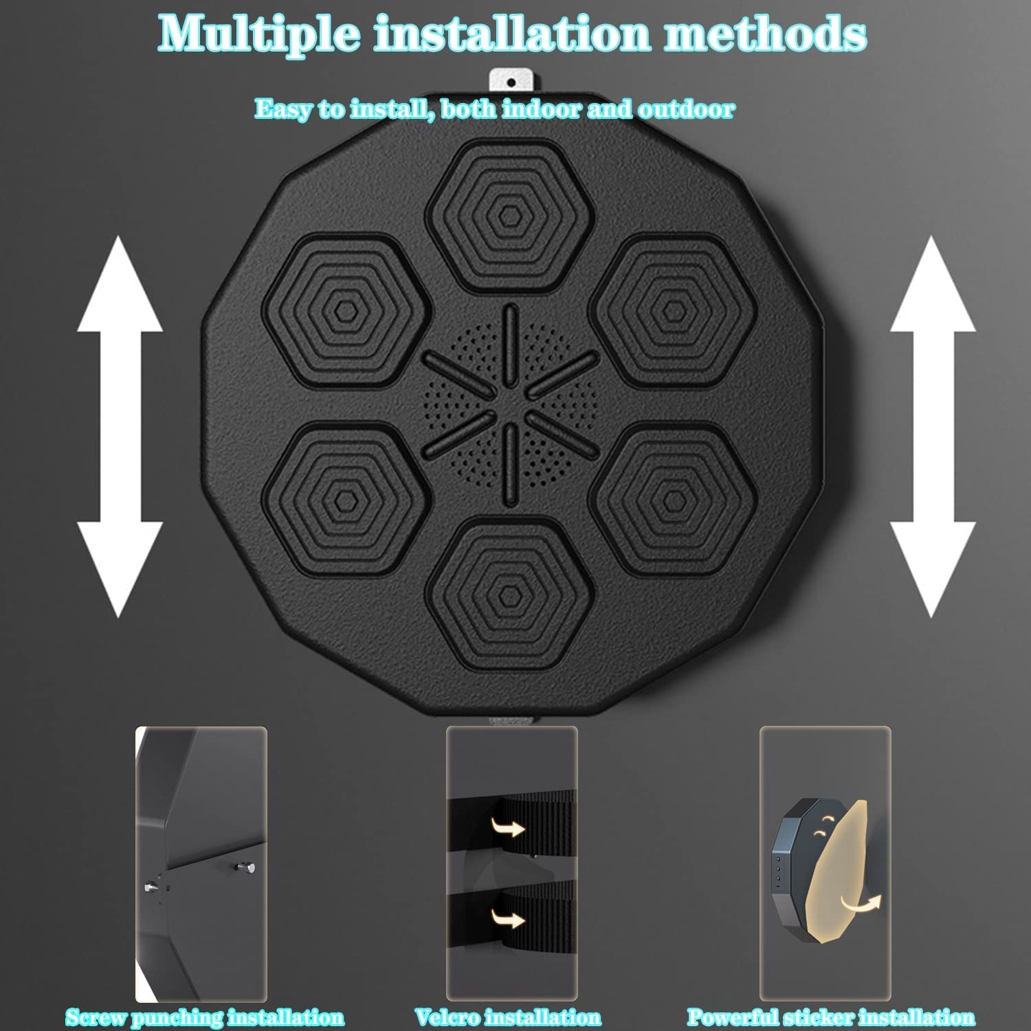 Machine De Boxe Interactive MUSTIQUE – Murale, 2 Modes, 3 Vitesses, LEDs, Réglable, Sans Percer, Batterie AA, Fun Et Entraînante !