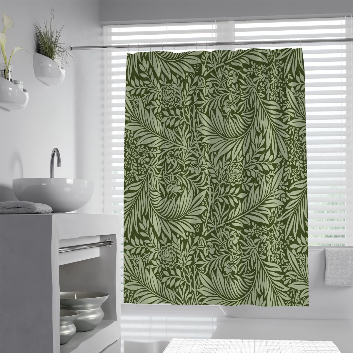 Cortina de Ducha Estilo Morris Maravilla Verde Oscuro 150x180cm