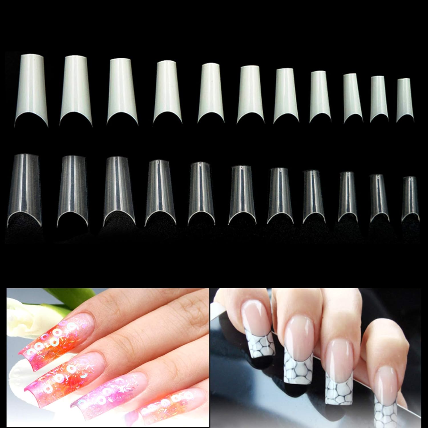 Amazon ネイルチップ ハーフチップ ストレート ナチュラル ネイル パーツ つけ爪 透明 無地 ロング オーバル クリア ロング 500枚入れ 10サイズ 付け爪 練習用 結婚式 パーティー デート 爪にピッタリ Aタイプ Tamanala ネイルチップ 通販