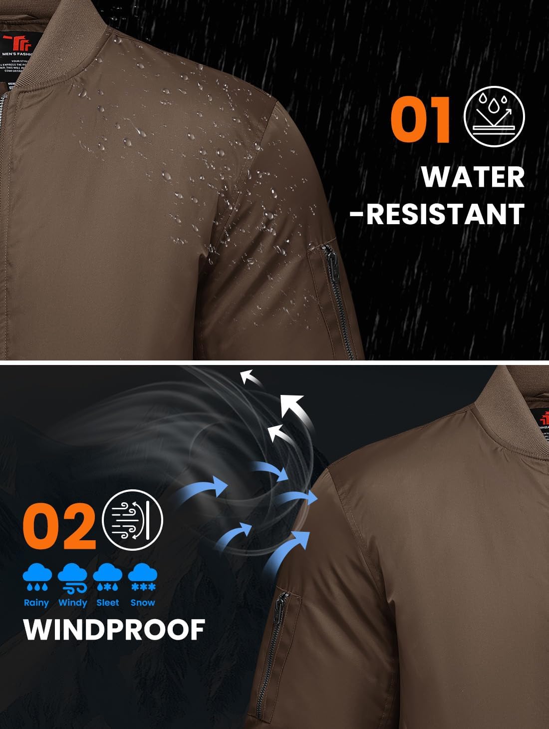 Gopune Men's Bomber Jacket Casual Fall Winter Warm Jacket Full Zip Padded Coats Outwear - Image 3