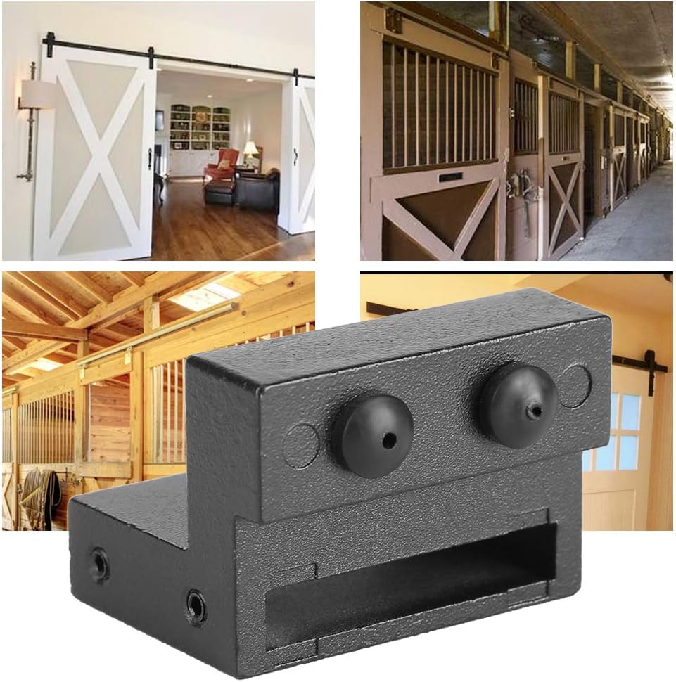 Barn Door Stopper for Sliding Barn Door Flat Track, 2PCS Zinc Alloy Sliding Door Floor Guide Flat Rail Roller Stop Limit Device Hardware Accessories, Black