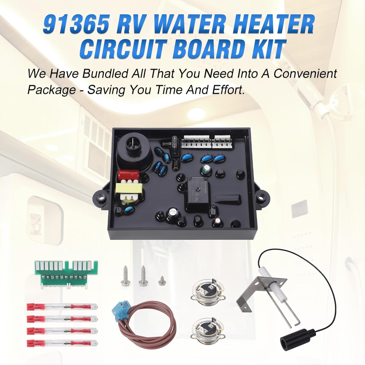 3 in1 RV Water Heater Replacement Parts Compatible with Atwood Dometic, 91365 91346 RV Water Heater Control Circuit Board, 91447 Thermal Cut Off & Thermostat Kit, 93866 Spark Igniter Electrode