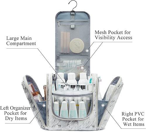 Miniatura 2 de Bolsa de aseo colgante organizador BAGSMART con gancho para colgar bolsa de maquillaje cosmética resistente al agua organizador de viaje para champú