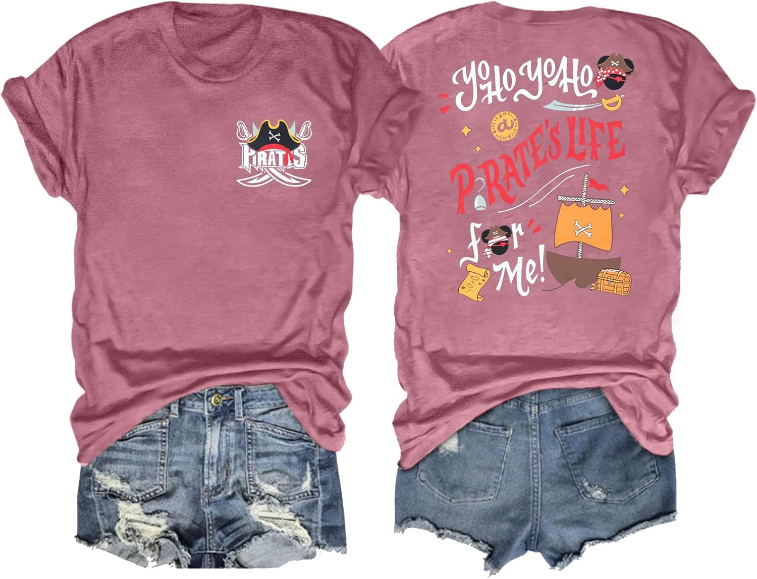 MNLYBABY Women Pirate Shirts Yo Ho Yo Ho A Pirate Life for Me Shirt Kingdom Castle Tee Family Vacation Short Sleeve Top