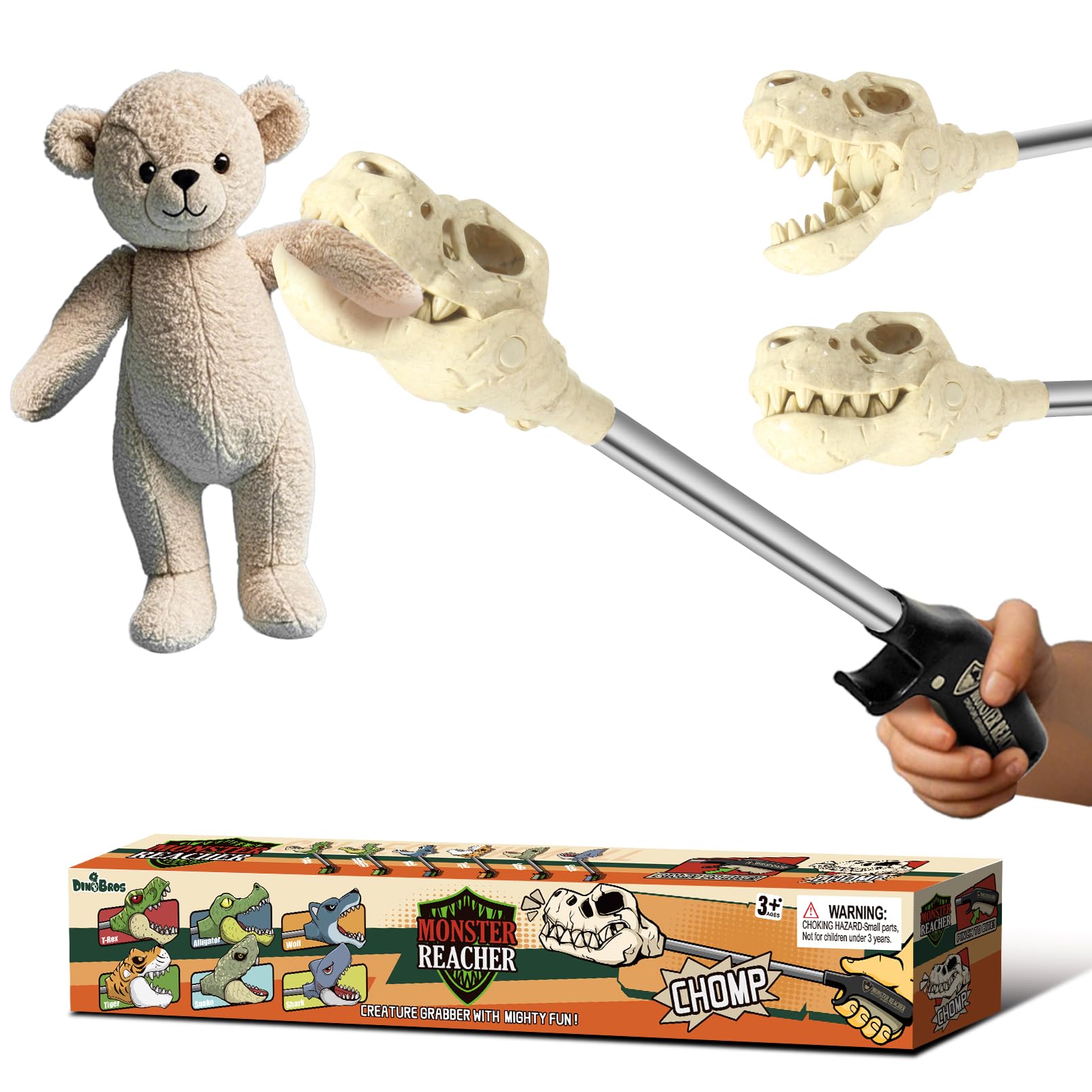 DINOBROS Dinosaur Grabber Toy - 16-Inch Interactive T-Rex Chomper, Dinosaur Fossil Claw Pickup Tool for Kids, Jurassic Dino Toy for Boys and Girls