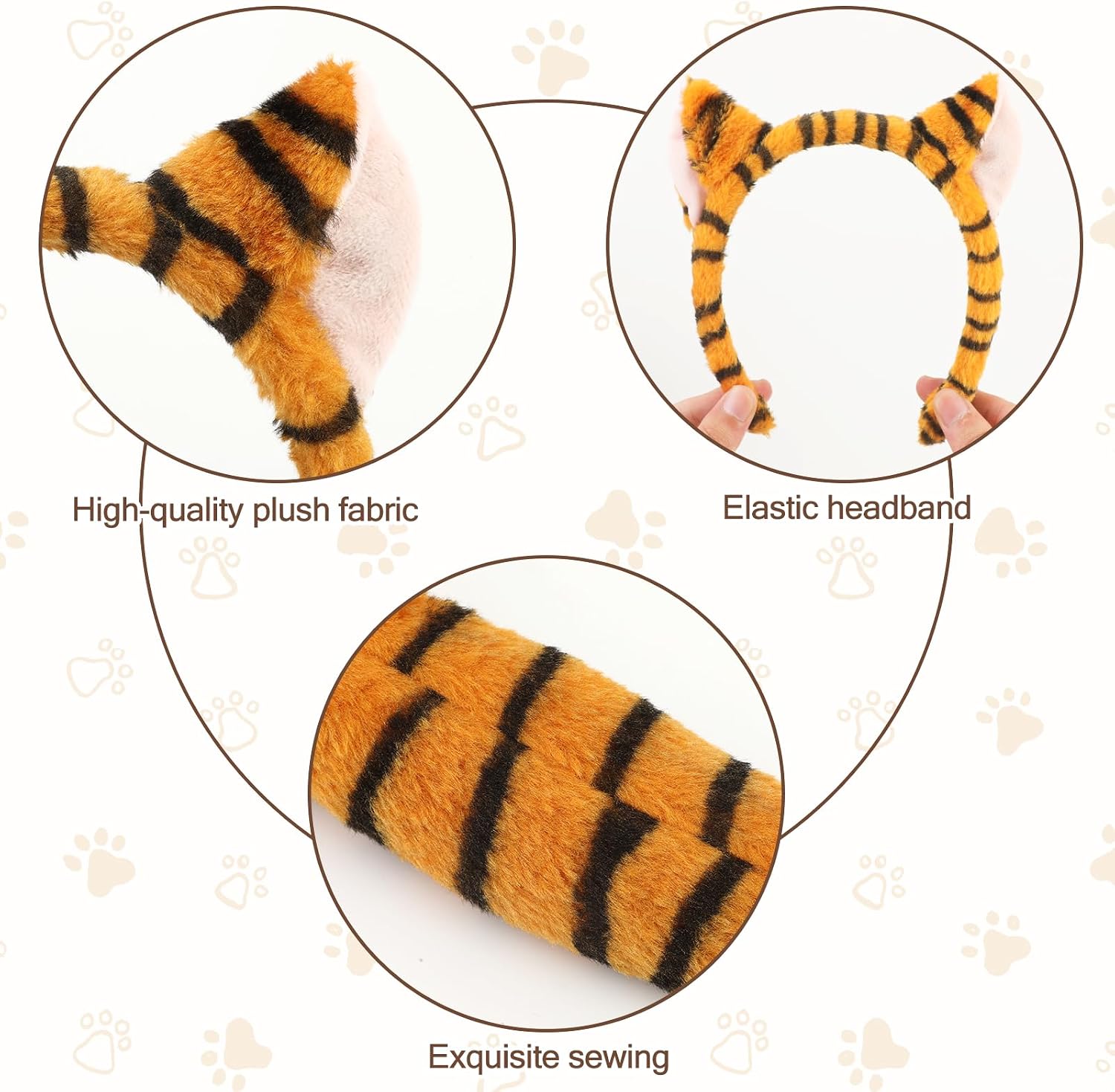 XEPST Animal Tiger Costume Set, Tiger Ears and Tail Set with Ears Headband, Tail, Paws, Face Sticker for Animal Costume Cosplay Birthday Party Accessories Carnival Halloween Fancy Dress Party Supplies