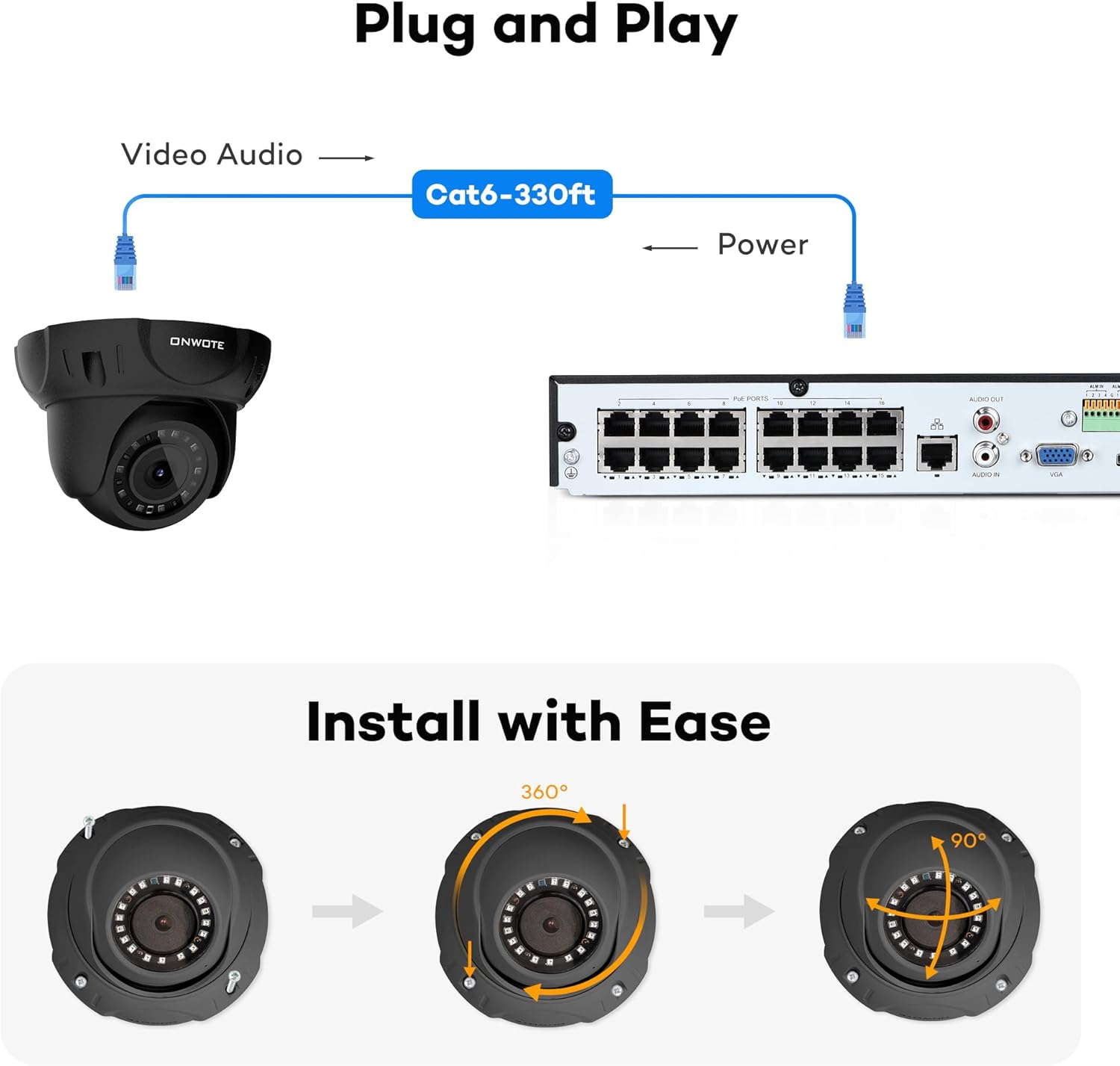 ONWOTE 6MP PoE IP Security Camera with Audio, AI Human Vehicle Detection, 3072x2048 6 Megapixels, 122° FoV, Indoor/Outdoor Commercial Wired Camera for Business, Add-on to PoE NVR System (Black)