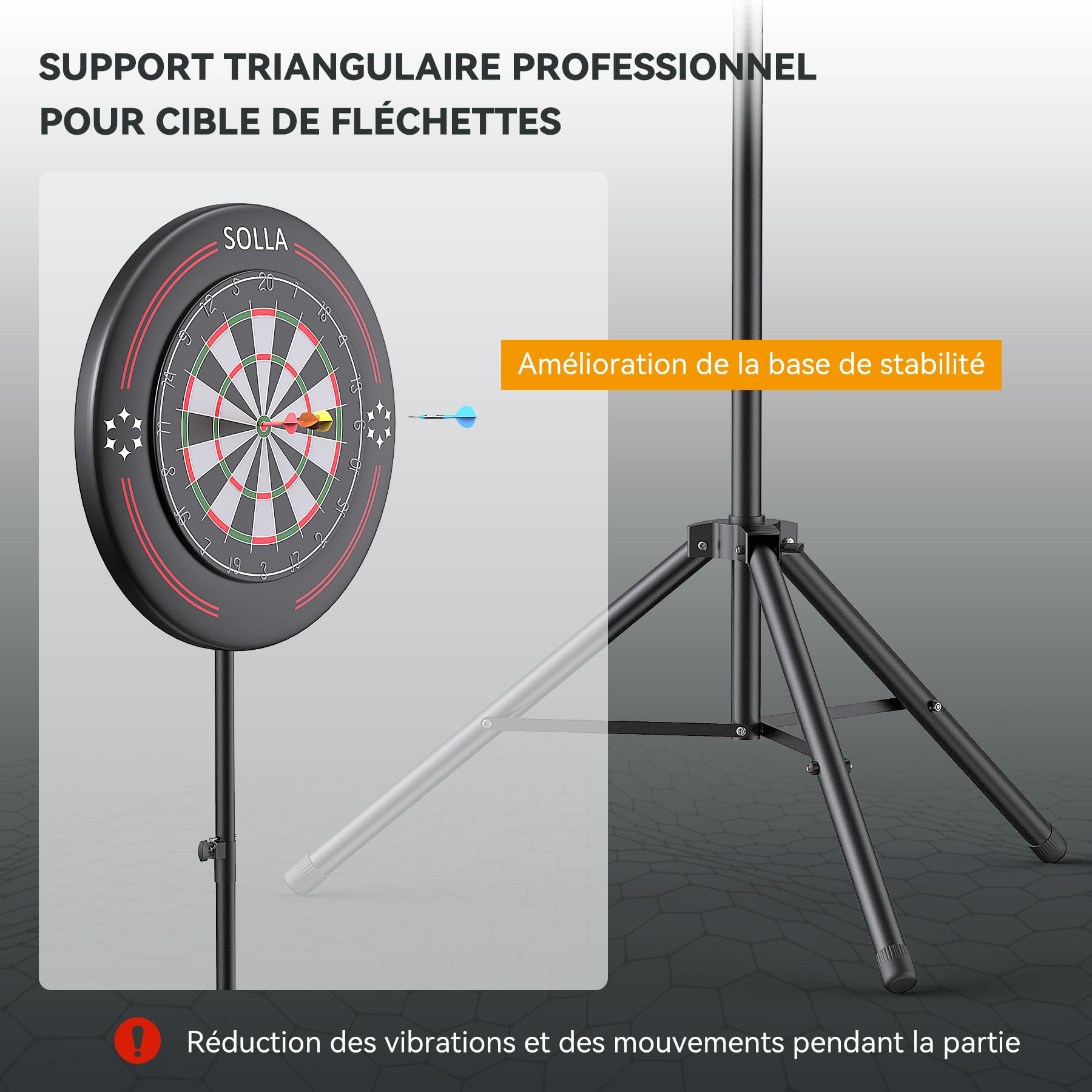 SOLLA Support Trépied Portable pour Cible de Fléchettes - Convient pour Cibles en Sisal et Électroniques (Cible Non Incluse)