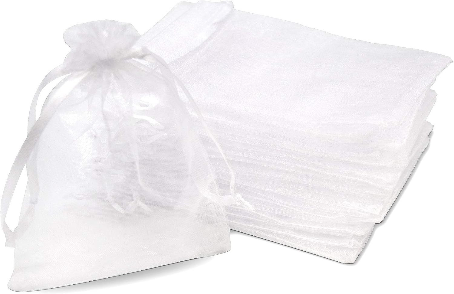 Small Organza Bags - 100 Pack 3.5x4.7 Inch Extra Small Sheer Drawstring Pouches, Mini White Sachet Mesh Cloth Bags in Bulk for Business, Party Favor Gifts, Jewelry, Soap, Lip Gloss, Weddings, Candy, Treats