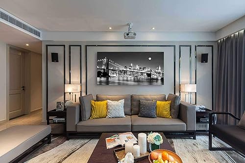 Miniatura 4 de Baisuart -Q30375 Puente de Brooklyn vista nocturna 1 paneles de arte de paisaje, impresiones en lienzo de noche de la luna de la ciudad de Nueva