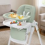 Cochildor 3-in-1 Foldable High Chair for Babies & Toddlers – Adjustable Height, Reclining Seat, 5-Point Safety Harness, Removable Tray, Lockable Wheels – Portable & Easy Clean, Green