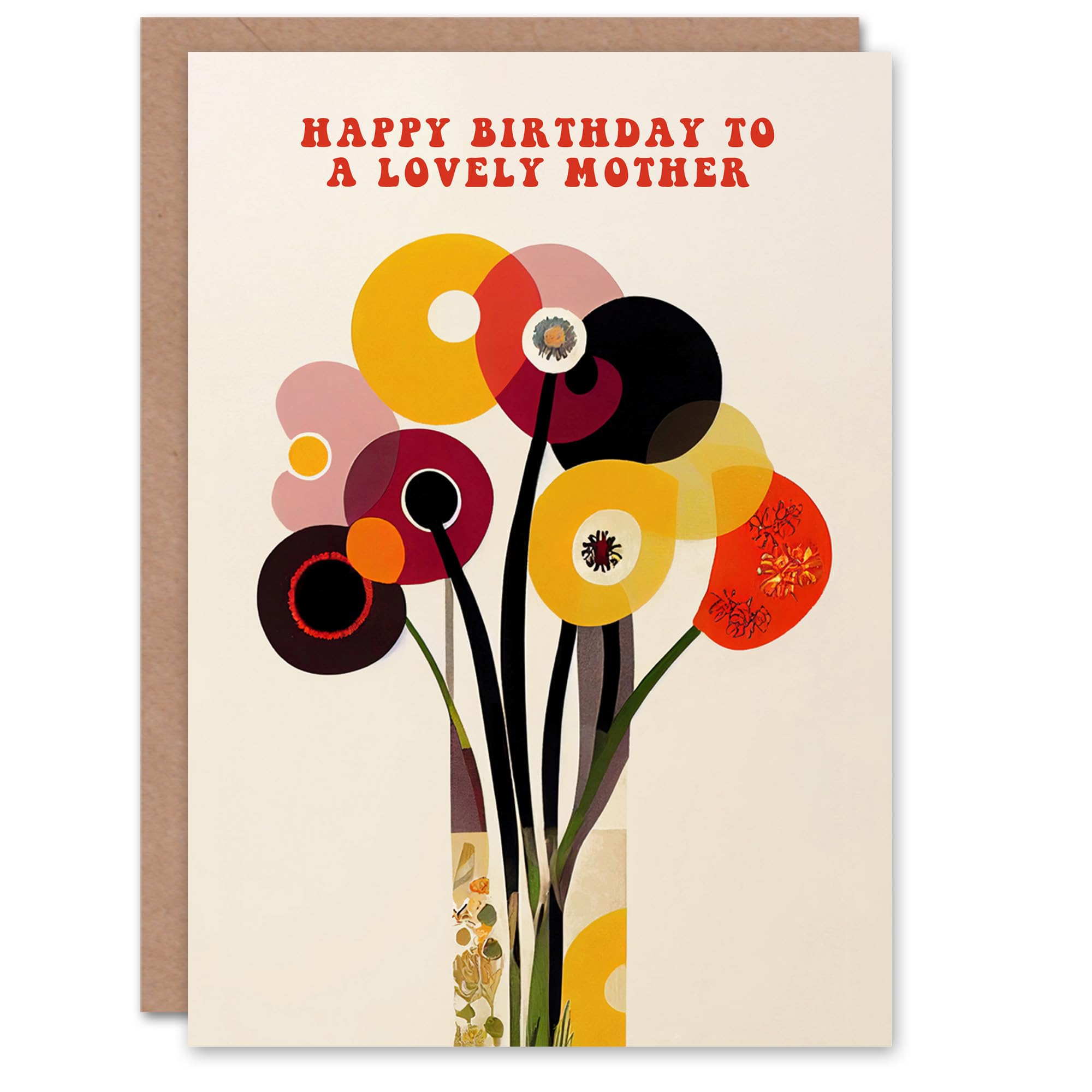 Artery8 Mother Happy Birthday Card Cheerful Spring Flower Blooms Flowers Bright Fun Abstract For Her Greeting Card