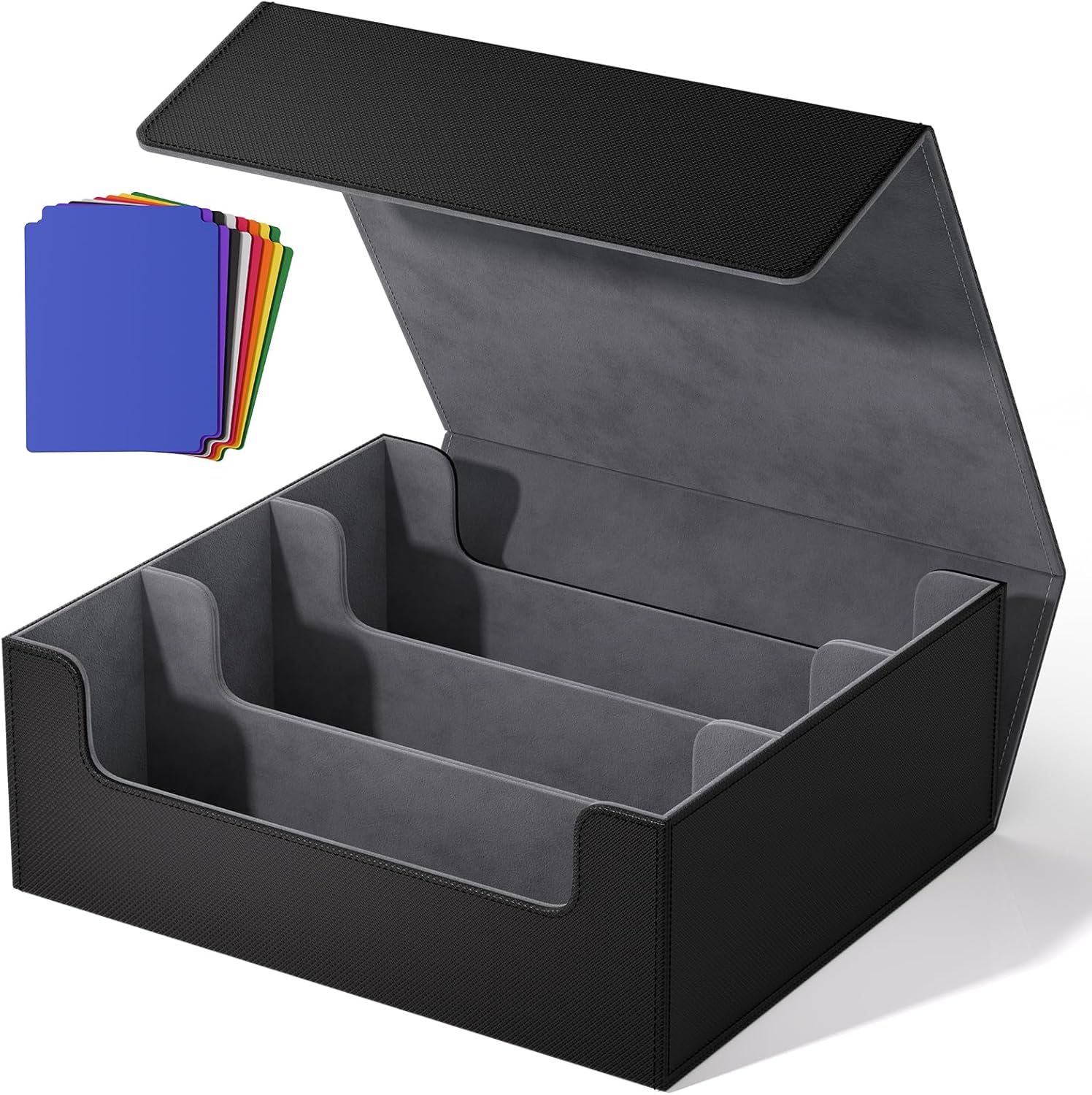 MaxGear Card Deck Box for Trading Cards, 1800+ Single Sleeved Cards Holders Storage, PU Leather Collectible Deck Case with Magnetic Closure Fit for YuGiOh/MTG/TCG and Sports Card, Black