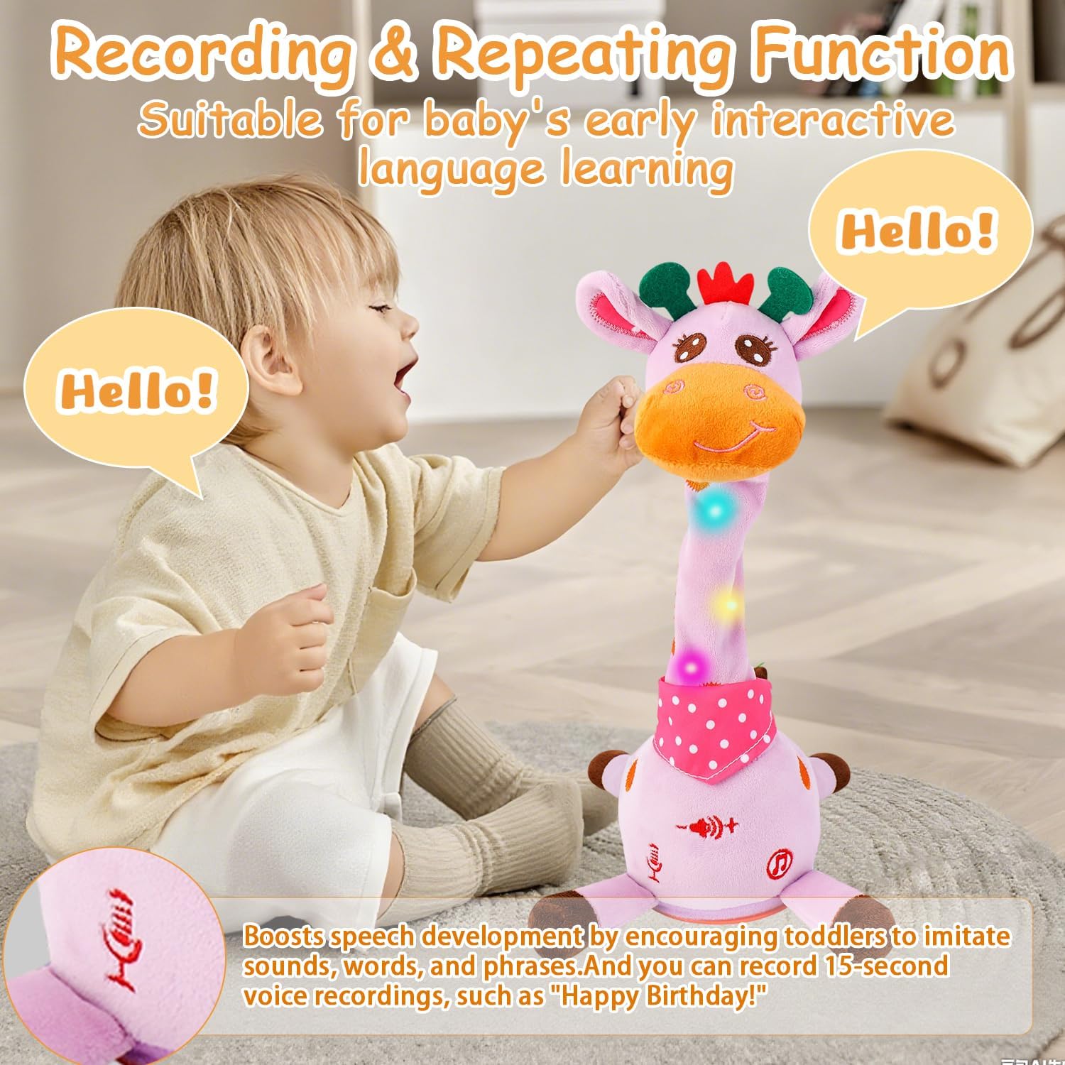 Dancing Talking Singing Giraffe Baby Toy, Tummy Time Toy Giraffe Stuffed Animal with Volume Adjustment, Singing 10 Children's Songs Light Up Toys, Repeating What You Say, Easter Basket Stuffers Gifts