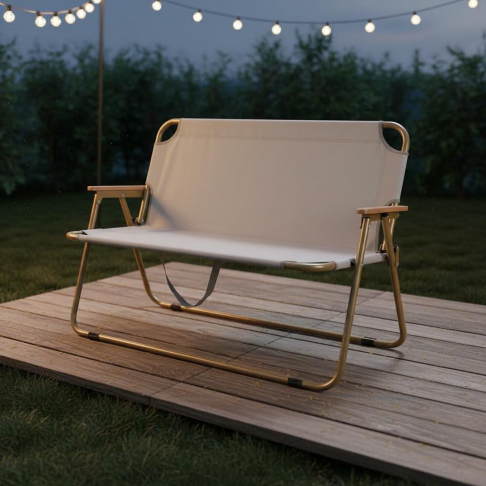 Outdoor Faltstuhl Doppel Campingstuhl Klappbank Loveseat mit Strapazierfähigem Oxford Bezug Stabilem Stahlrahmen Und Angenehmen Armlehnen Faltbar für, Khaki Rahmen Grün
