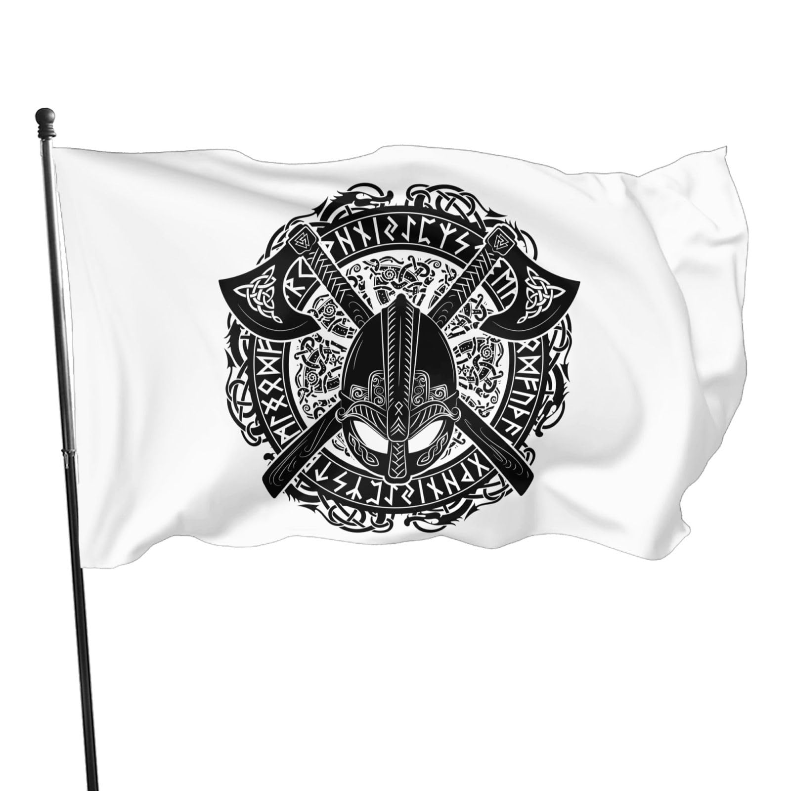 3 X 5 Ft [90x150 cm] Decorative House Flag Yard Banner, Viking Scandinavian Helmet Axes Wreath Printing, Garden Flags, Hanging Flag Decor