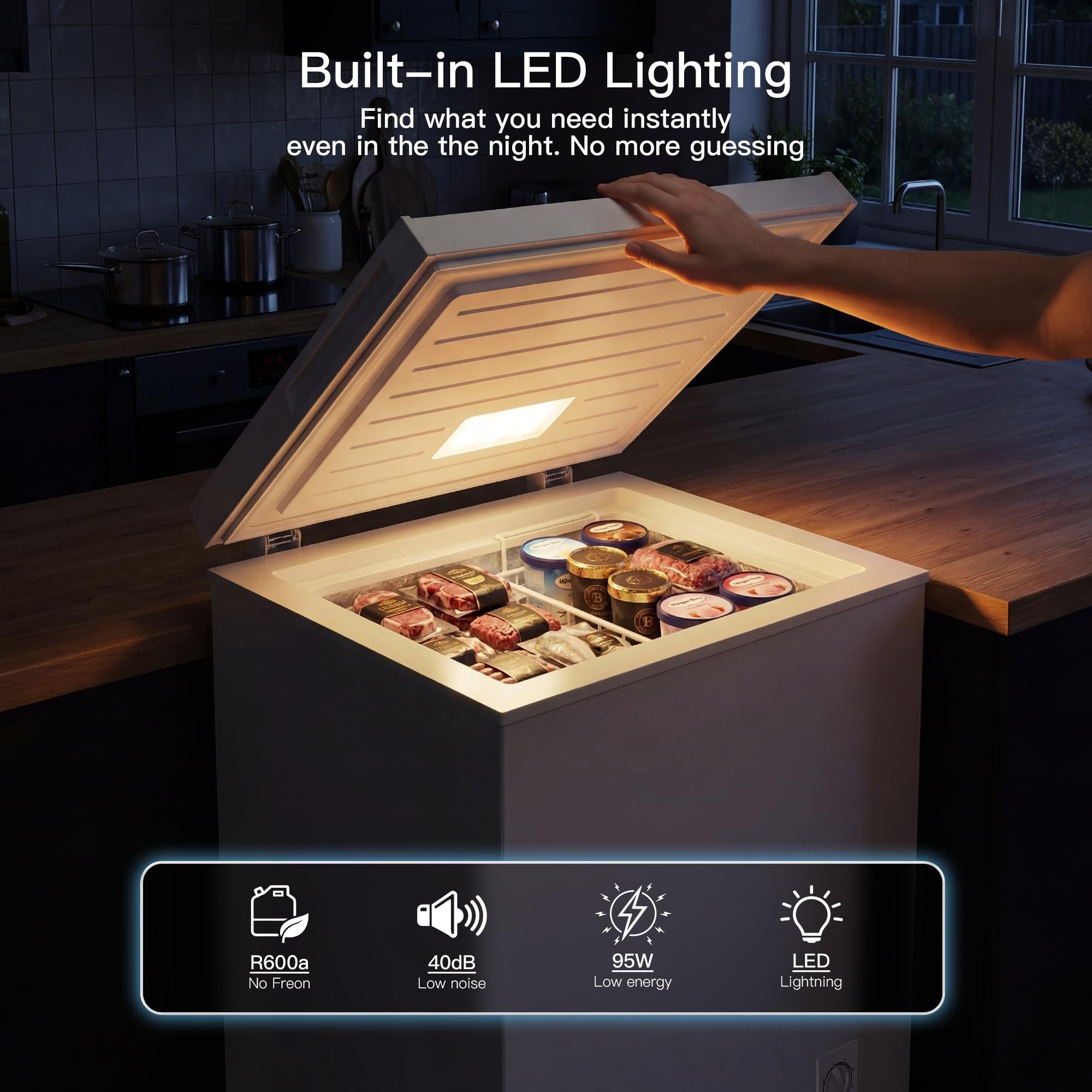 Mepty 2.7 Cu.Ft Chest Freezer,Top Open Door Deep Freezer With 2 Removable Baskets,7 Adjustable Thermostat,Built-In LED Light,Quiet Energy Saving Freezers For Home,Kitchen,Garage Use on Fridge.com - View 3