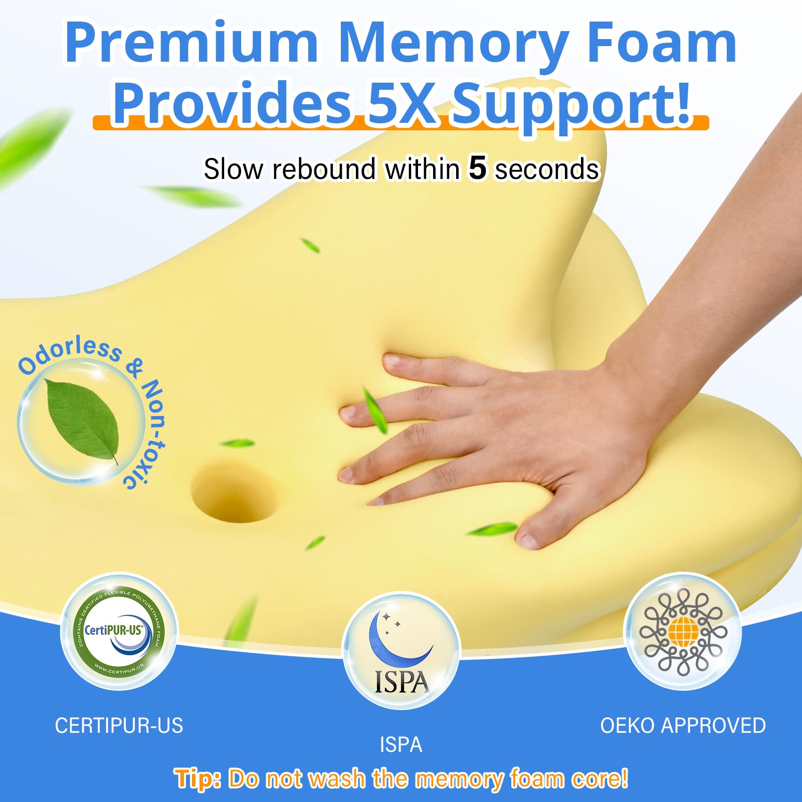 Ehomfory, cuscino in memory foam, cuscino cervicale, cuscino ergonomico per chi dorme sul fianco, sulla schiena e sulla pancia, 69 x 37 x 9/12 cm