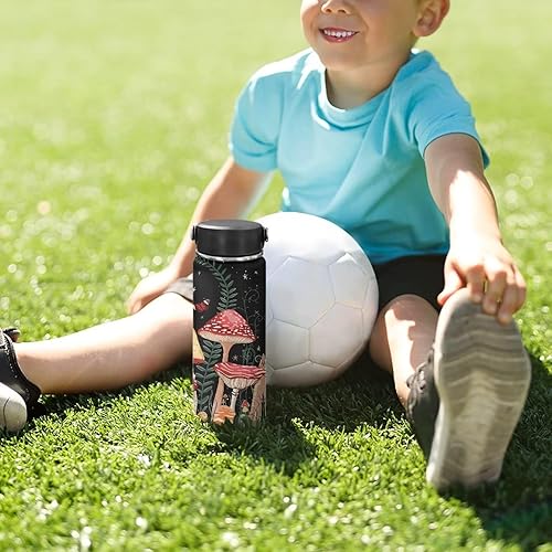 Miniatura 4 de Botella de agua de entrenamiento de hongos para mujeres y hombres, aislada, botella de agua de acero inoxidable de 20 onzas con asa, taza de viaje,