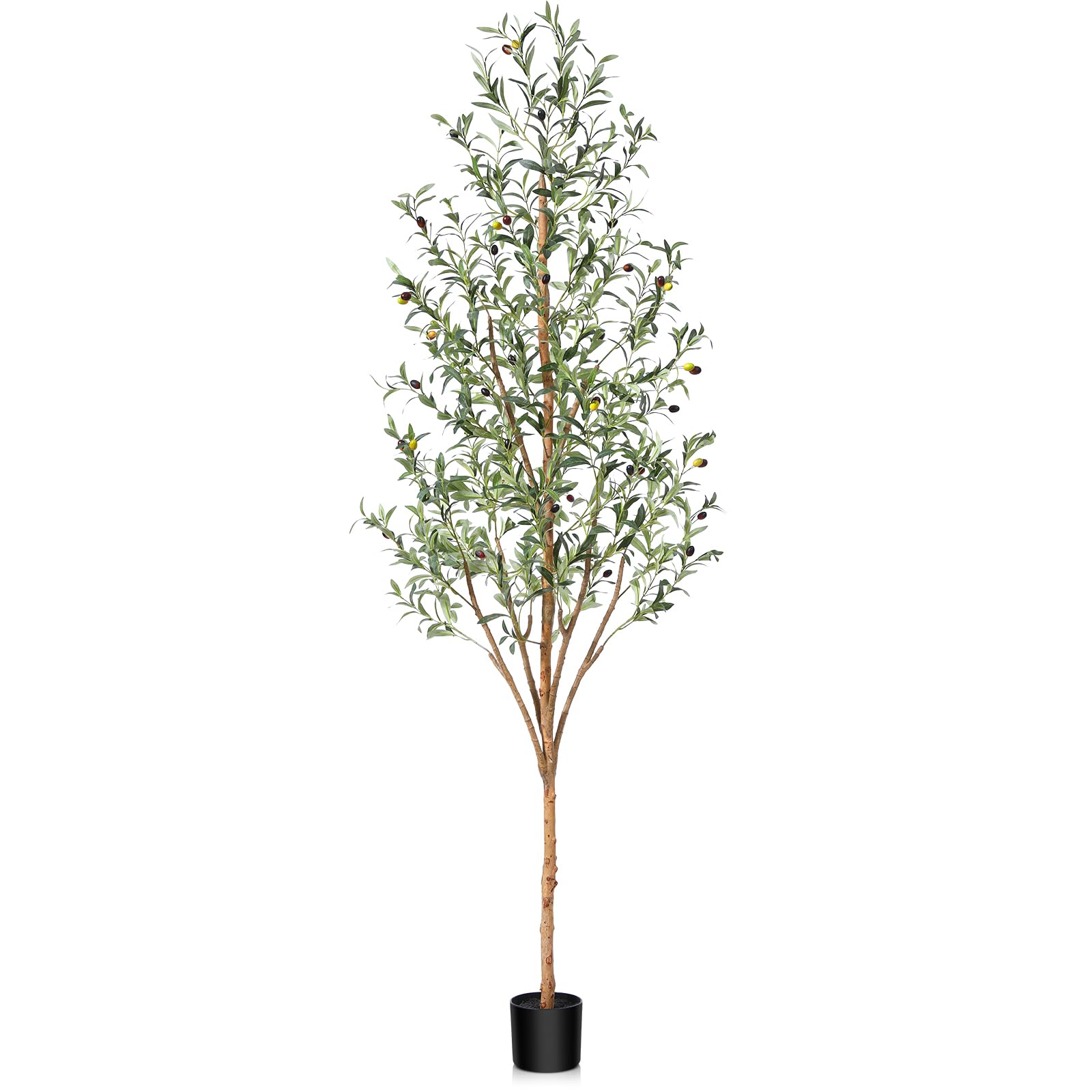 Faux Olive Tree 7ft, Lush Artificial Olive Tree for Indoor with Natural Wood Trunk and Lifelike Fruits, Silk Tall Fake Olive Tree for Home Decor Office Living Room, 1Pcs
