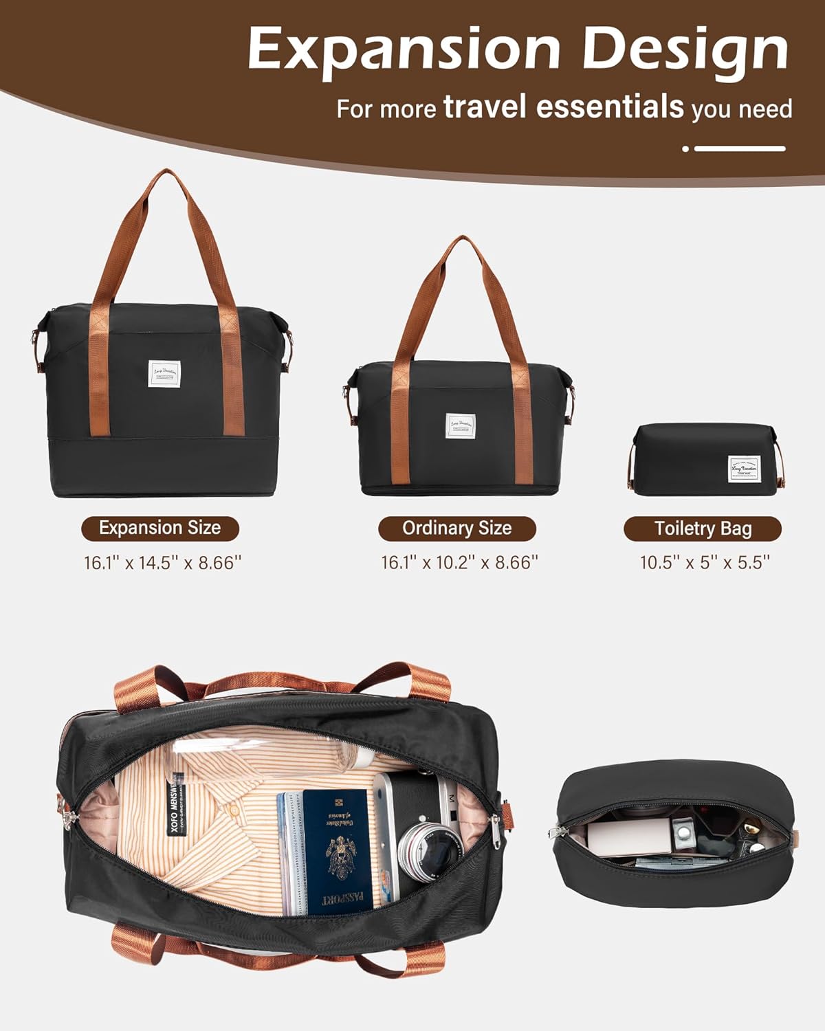 LONG VACATION Carry On Luggage Sets 3 Piece 20 Inch Suitcase Set, ABS+PC Hardshell Lightweight Travel Luggage with Spinner Wheels & YKK Zipper TSA Lock (BLACK-BROWN, 20 Inch) - Image 10