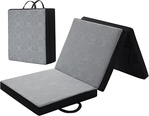 Colchón Plegable 140 x 190 x 10 cm, Colchón para Invitados con asa, Lavable Colchón de Suelo, Esponja de Alta Densidad (Gris+Negro)