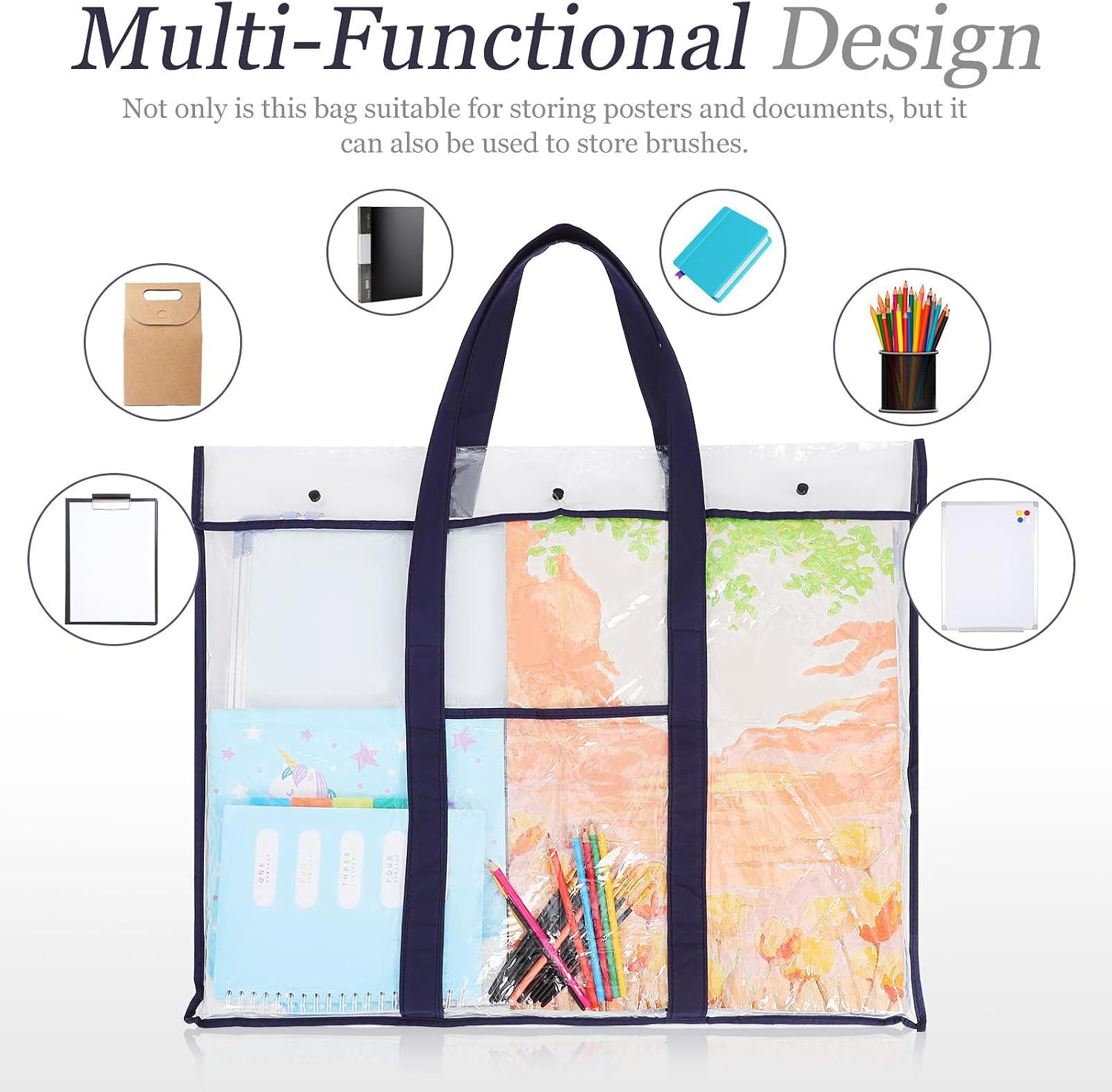 Blue PVC Art Bag with Handle for Outdoor Painting Storage