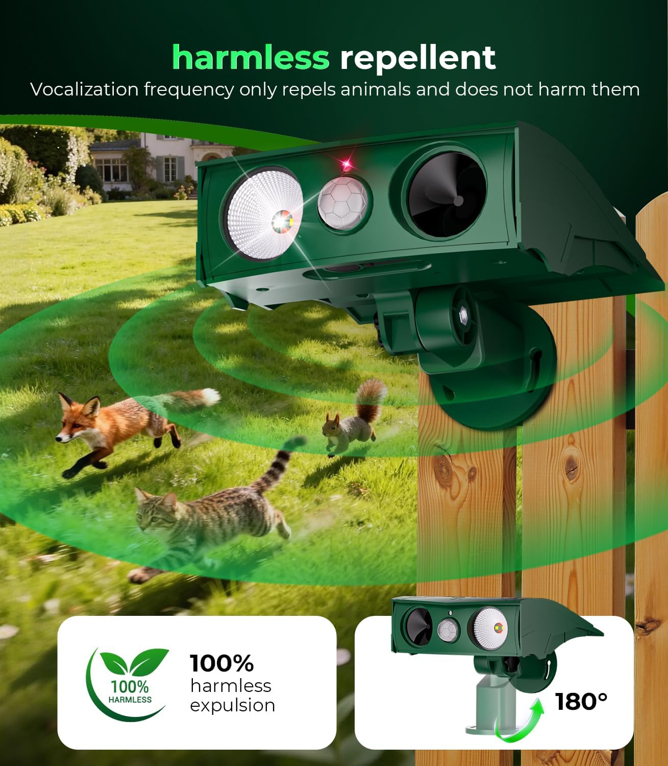 2026 Upgraded Cat Deterrent for Gardens UK【Solar Dual Ultrasonic & Infrared Sensor-SFE Certified】Cat Repellent for Gardens Uk,Waterproof, Suitable for Repelling Cats, Foxes, Squirrels, Pigeons,Rat - 5