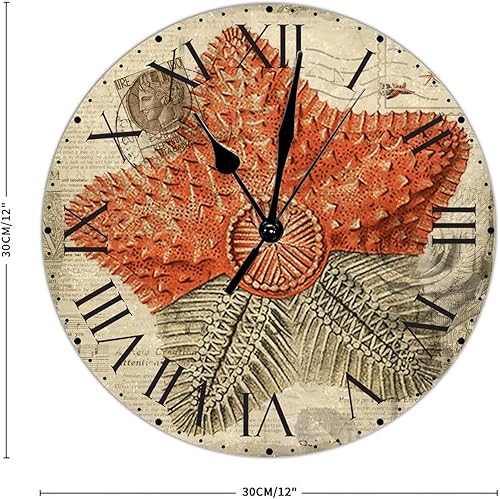 Miniatura 147 de ArogGeld Reloj de pared con diseño de estrella de mar antigua francesa, de cloruro de polivinilo, con números romanos, de 10 pulgadas, funciona