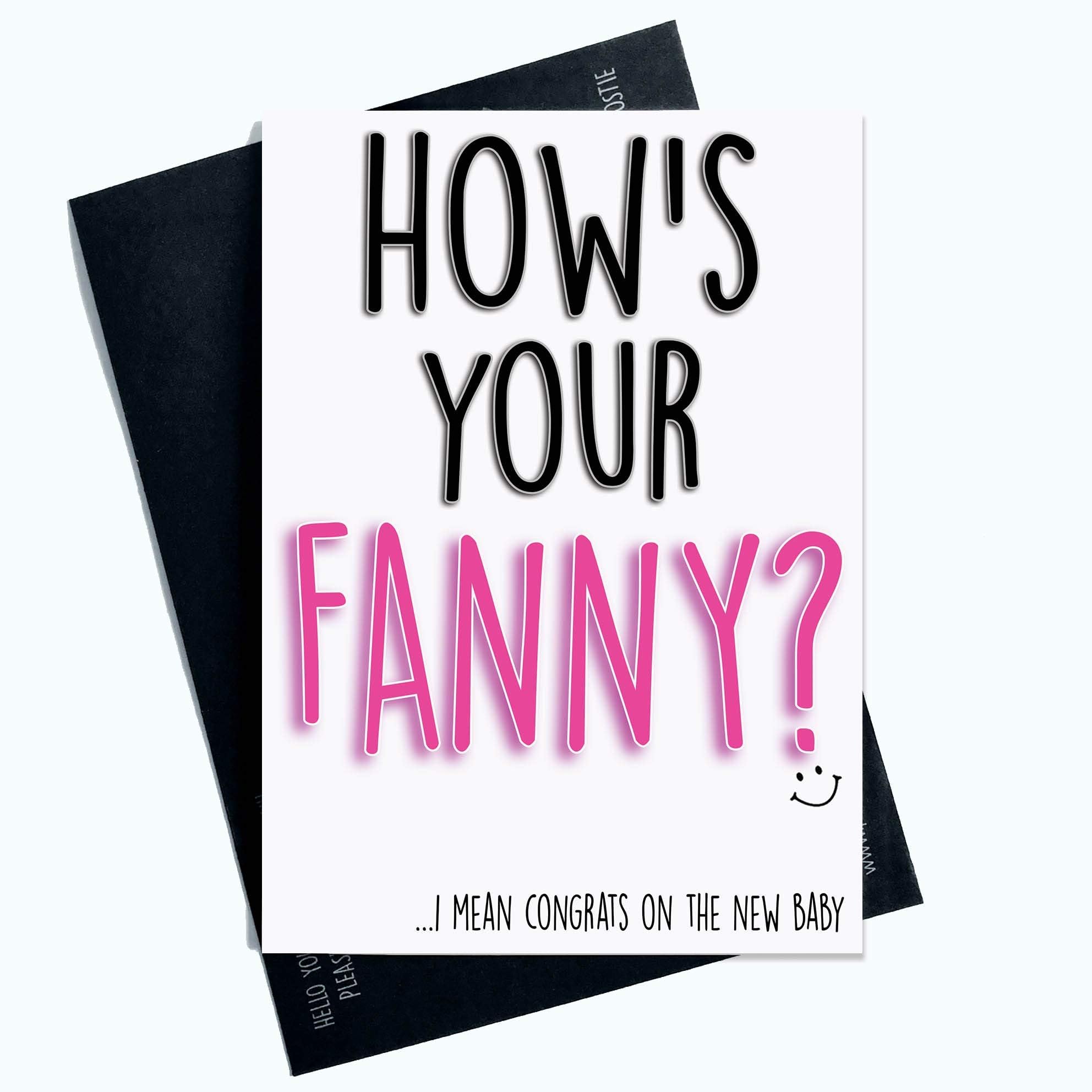 Peachy Antics New Baby Card Congratulations Card How's Your Fanny New Mum Card New Dad Card Baby Girl Baby Boy New Parents Cards Friend Gift Jokes PC634