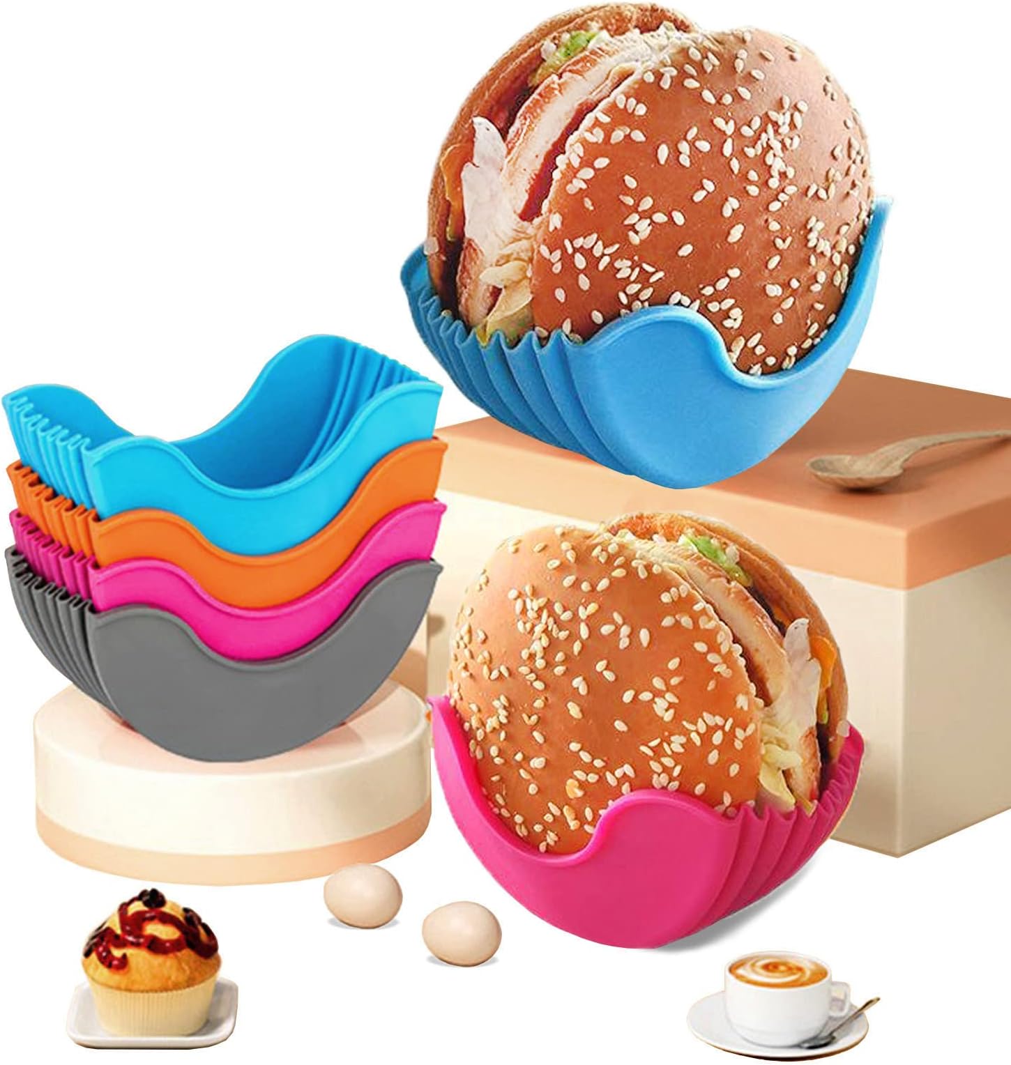 WASYPLSFOIBurger Holder Retractable Silicone Reusable Hamburger Taco French Fry Holders Fixed Box Utensils Clip for Eating, 4 Pcs