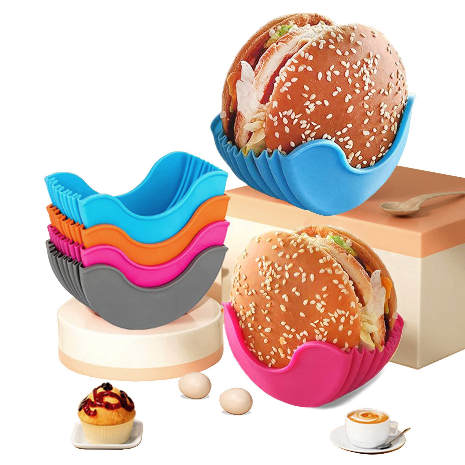 3 Clips En Silicone Réutilisables Pour Hamburgers Et Sandwichs - Lavables, élastiques, Couleurs Assorties