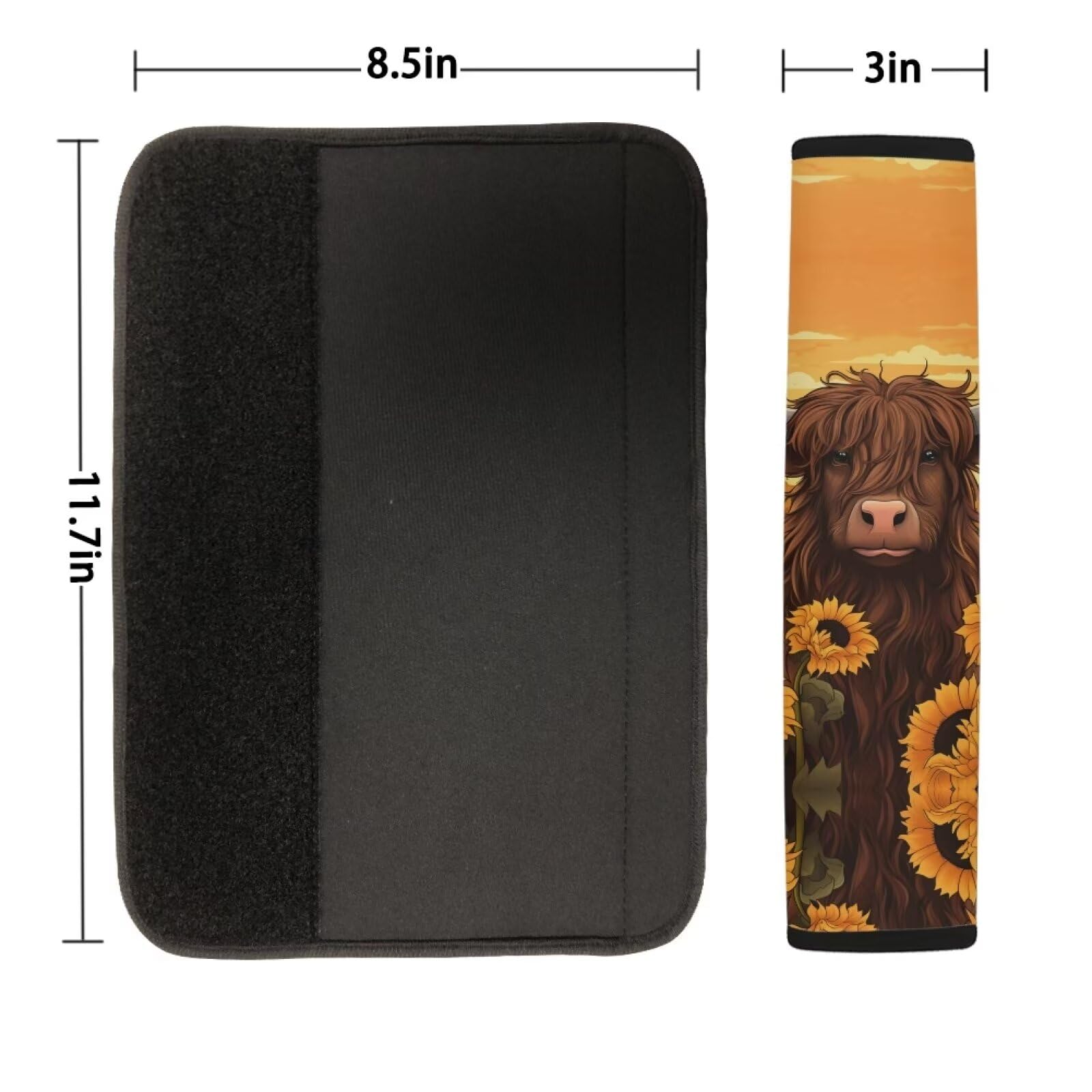 Showudesigns Highland Cow Sunflower Car Seat Belt Covers for Kids Adults Universal Fit Seatbelt Strap Cover Backpack Harness Pads Animal Cattle Flower Car Seatbelt Covers — view 6