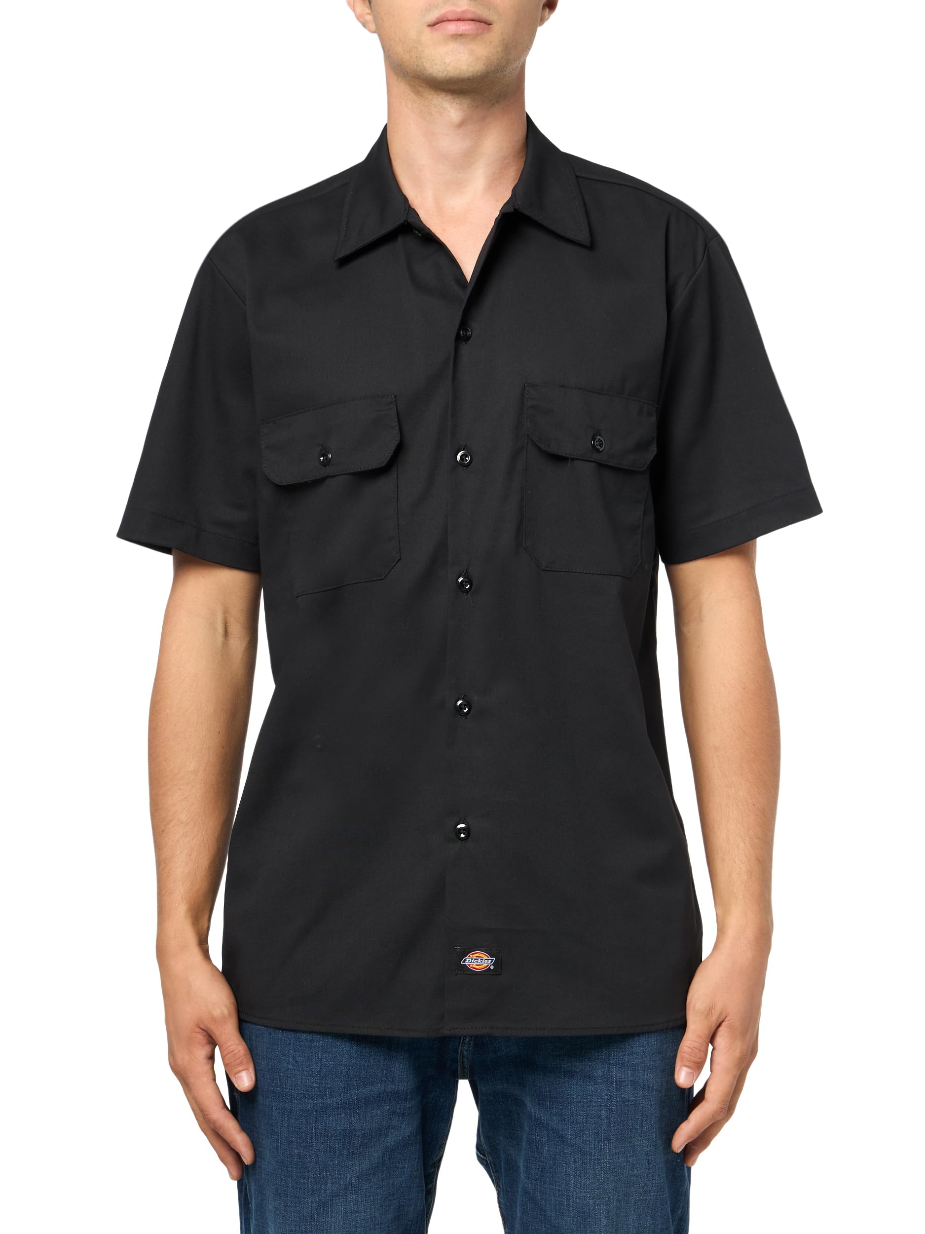 Dickies Men's Flex Slim Fit Short Sleeve Work Shirt, Black, XL