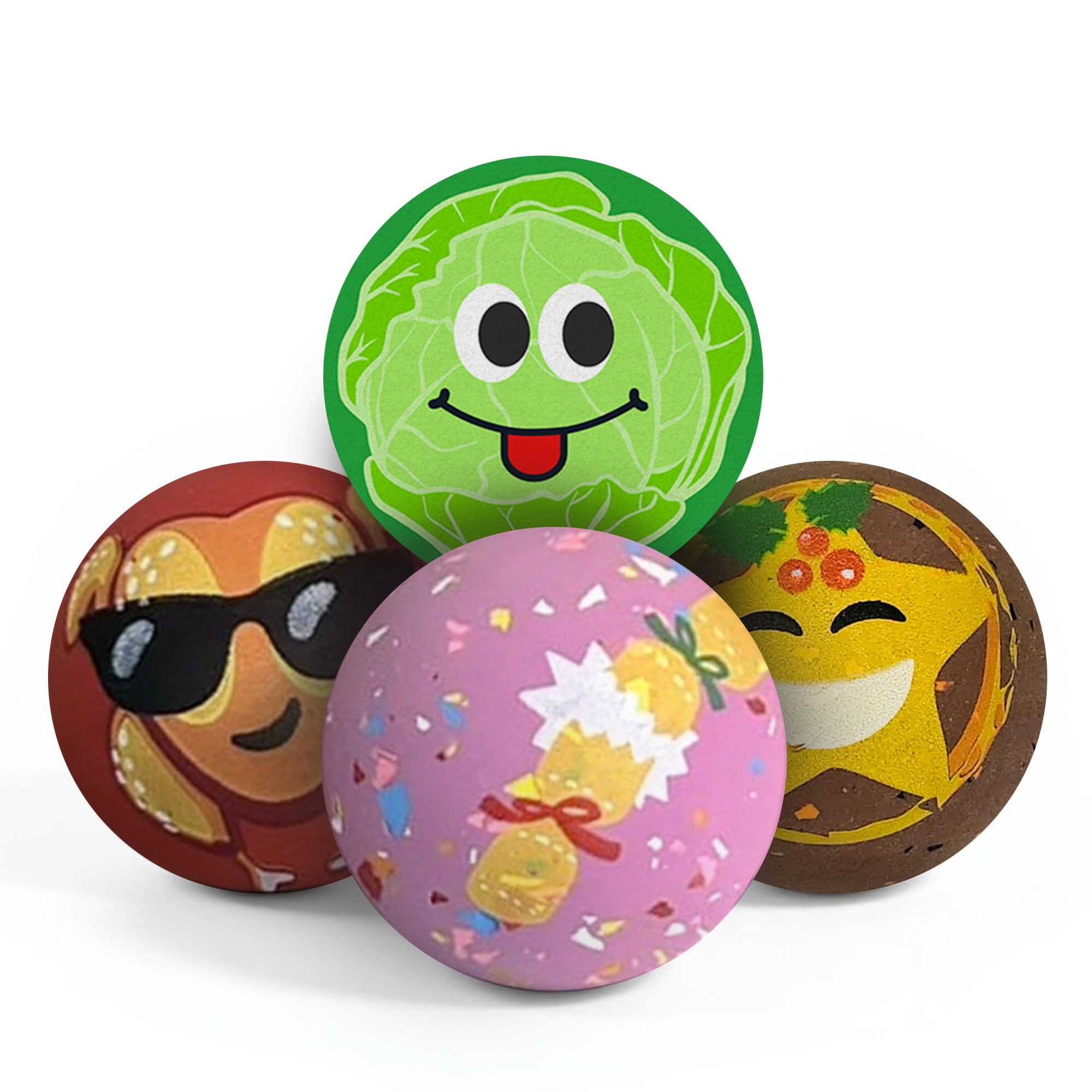SPORTSPET Tough Bounce Natural Rubber Dog Balls – Durable Fetch Toy, Tennis Ball Size (65mm), Christmas Dinner Edition – 4 Pack